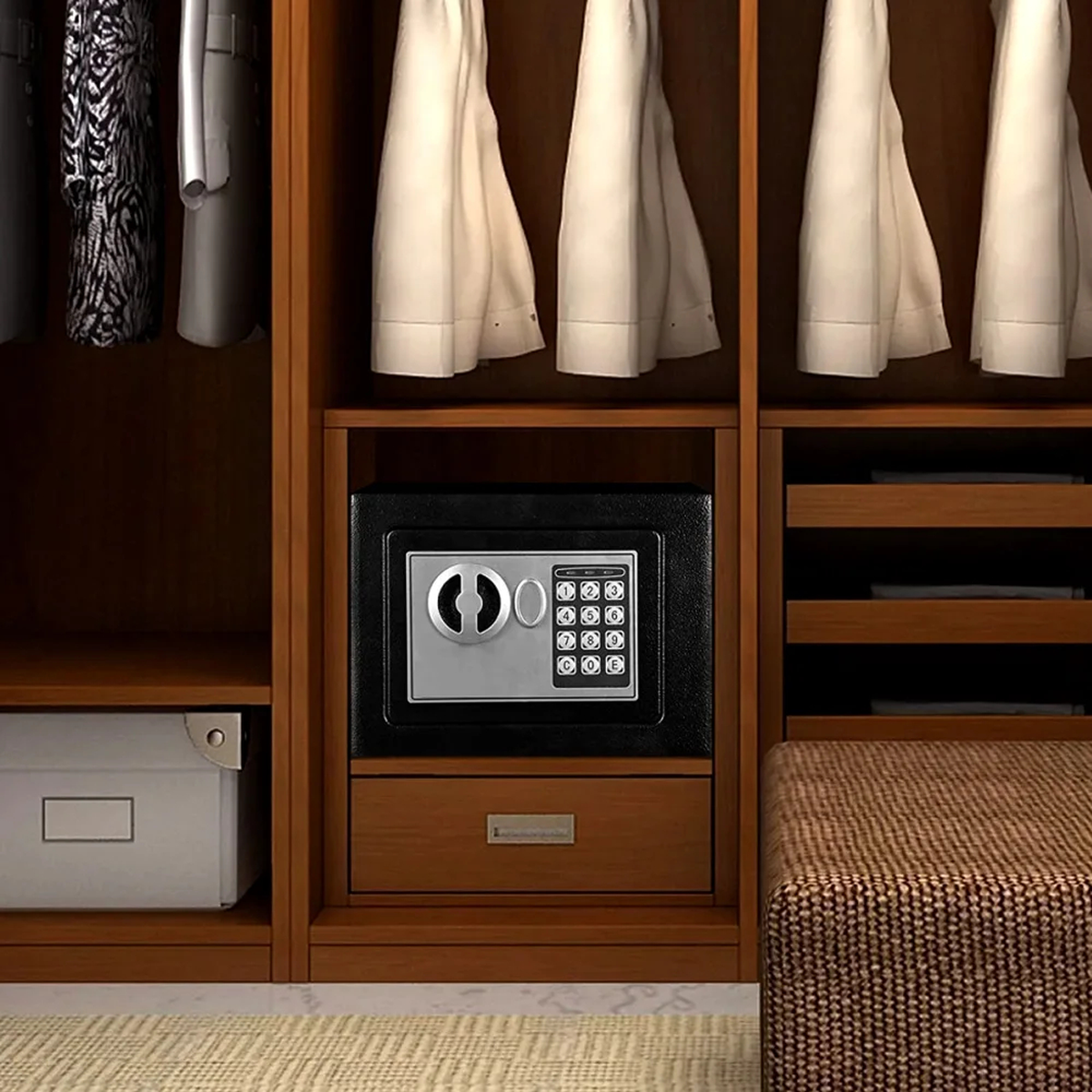 Compact Electronic Keypad Safe, Steel Box and Key Override