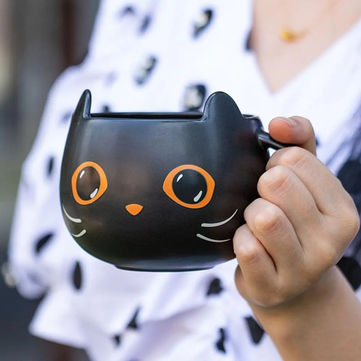 Halloween Cat Mug with Lid and Spoon, Ceramic, 301-400 ml
