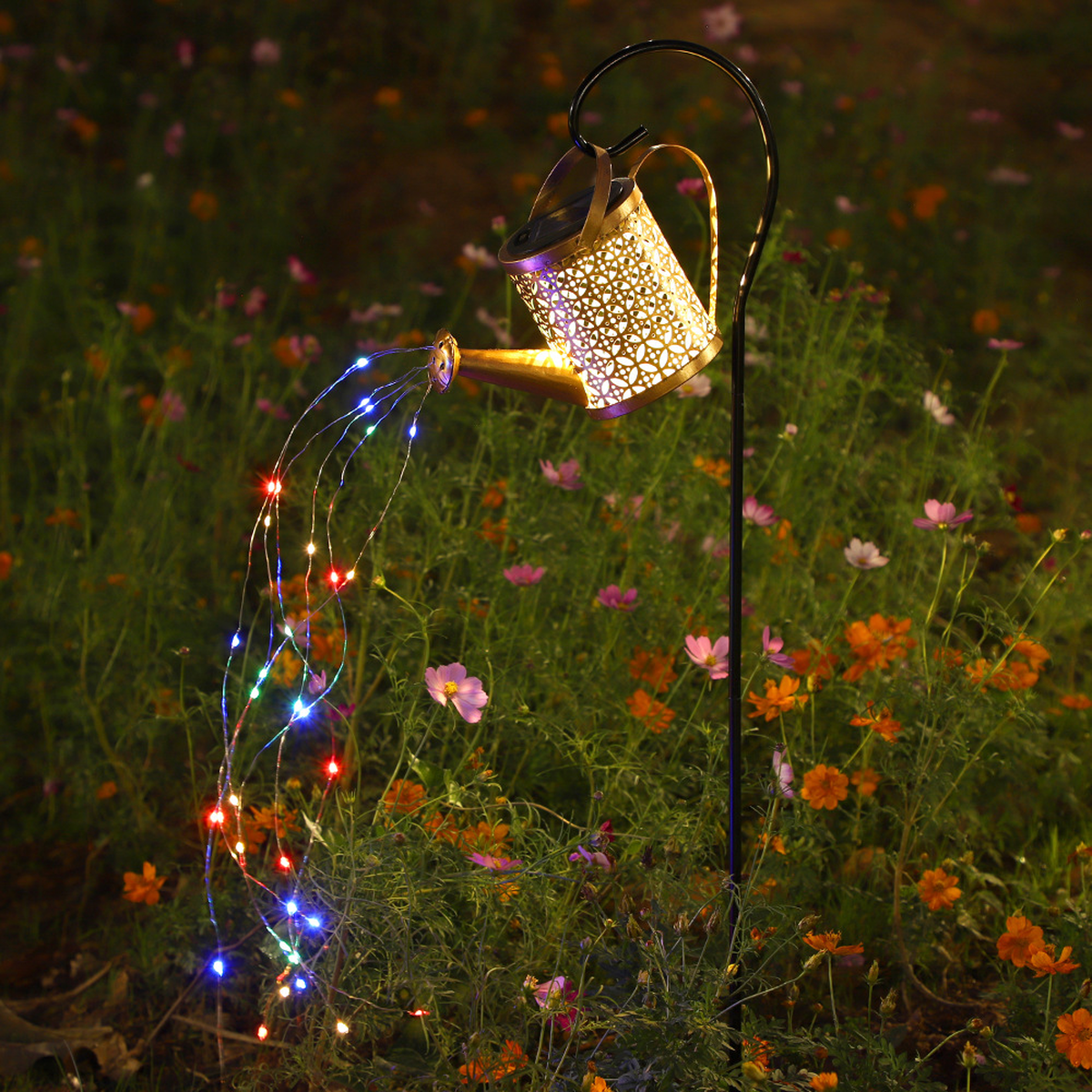 Solar Watering Can Garden Light with Cascading LED Drops