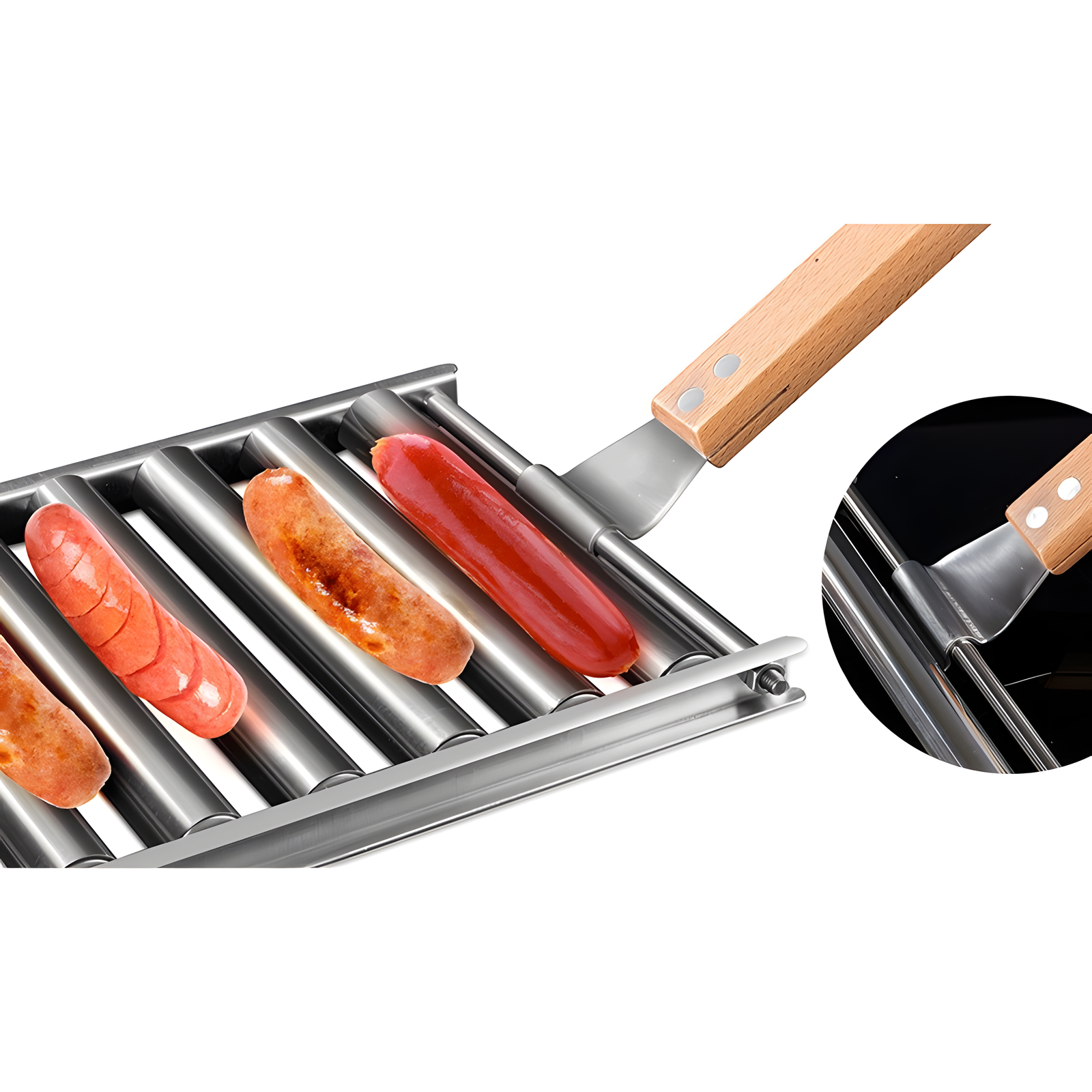 Sausage Grill Rack Stainless Steel BBQ Rolling Holder Small & Large