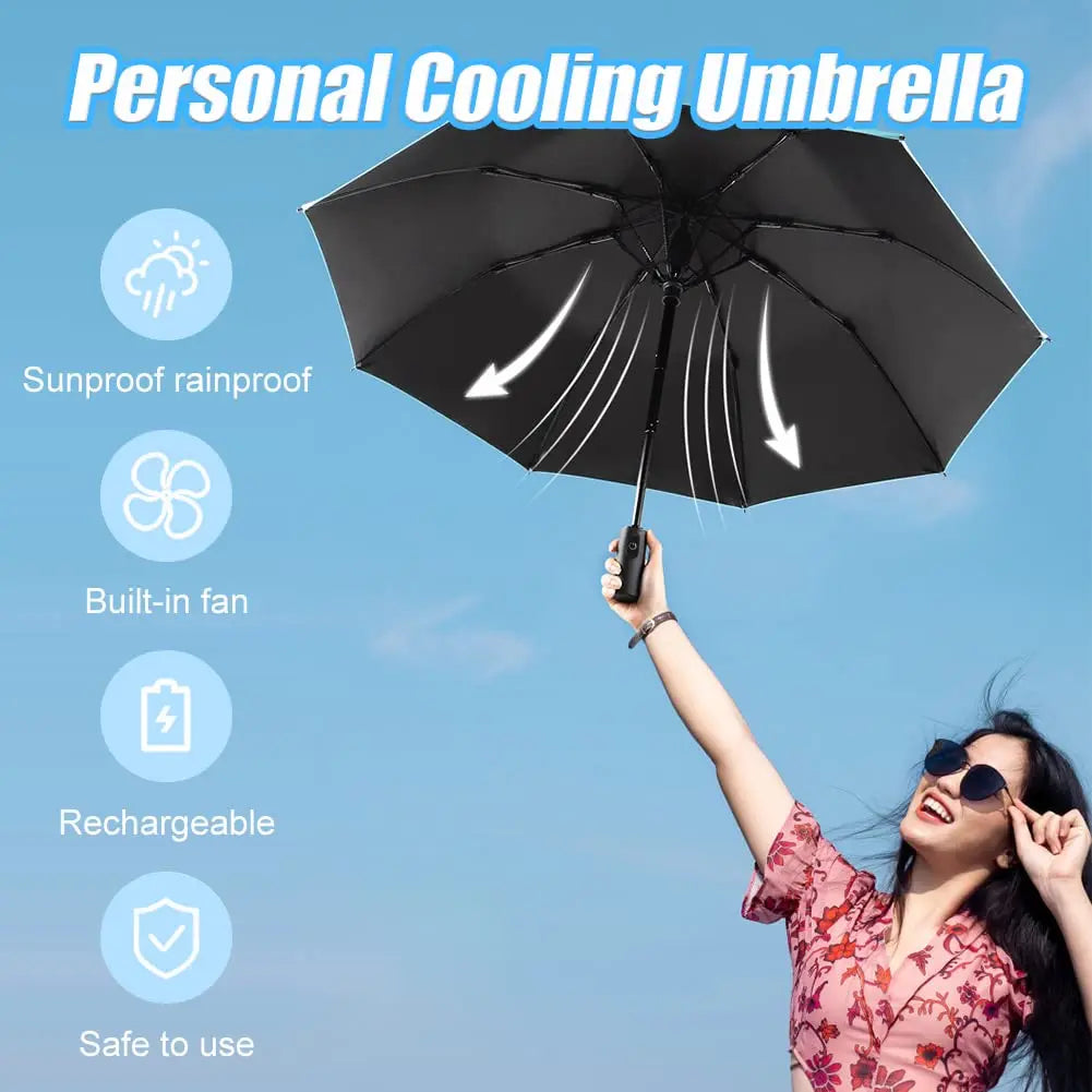 Portable Umbrella with Fan & Misting System - UV Protection | Battery-Powered Cooling