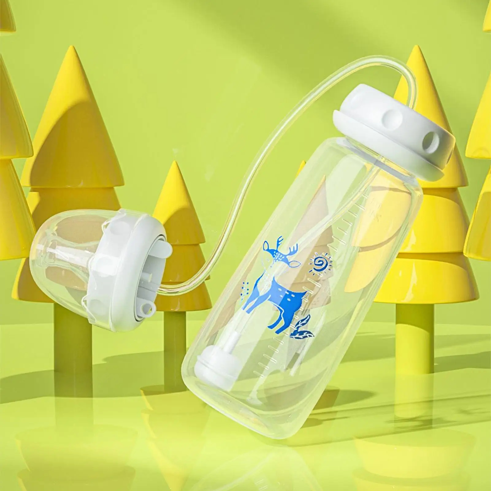 Hands-Free Baby Bottle 300ml Wide Neck with Strap Blue Pink