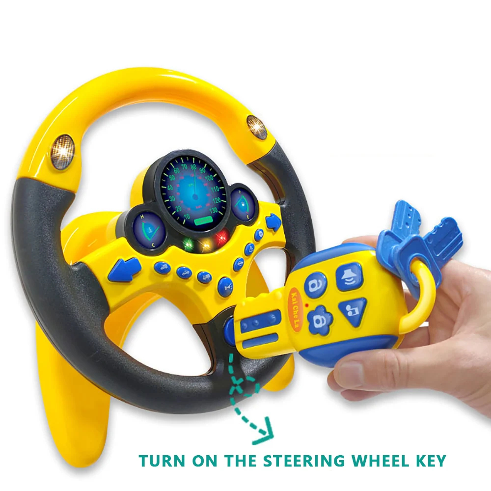Kids Musical Steering Wheel Toy with Lights & Sounds Yellow Pink