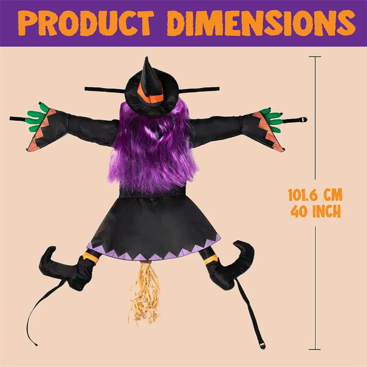 Hanging Halloween Witch Decoration with Purple Hair for Trees