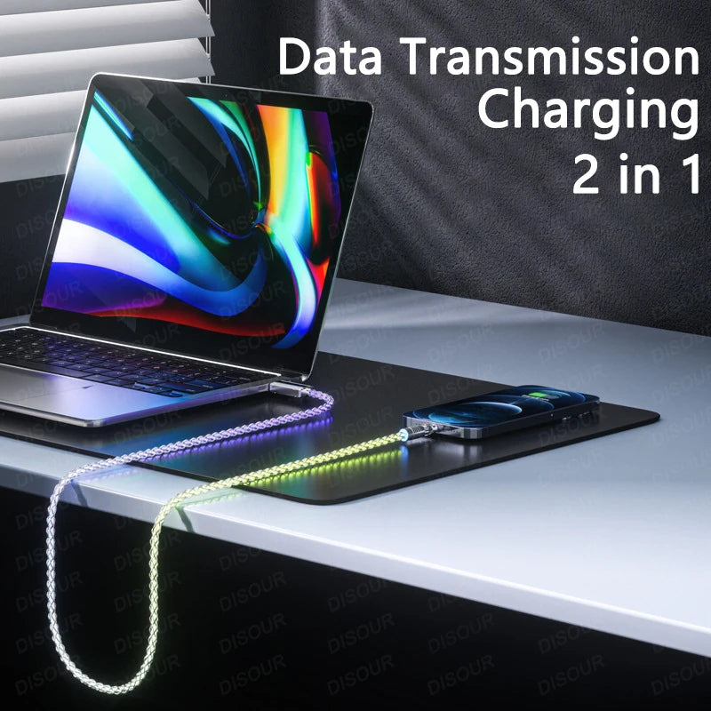 120W Ultra-Fast Charging Cable with Glowing RGB LED (High Power & Aesthetic Design)