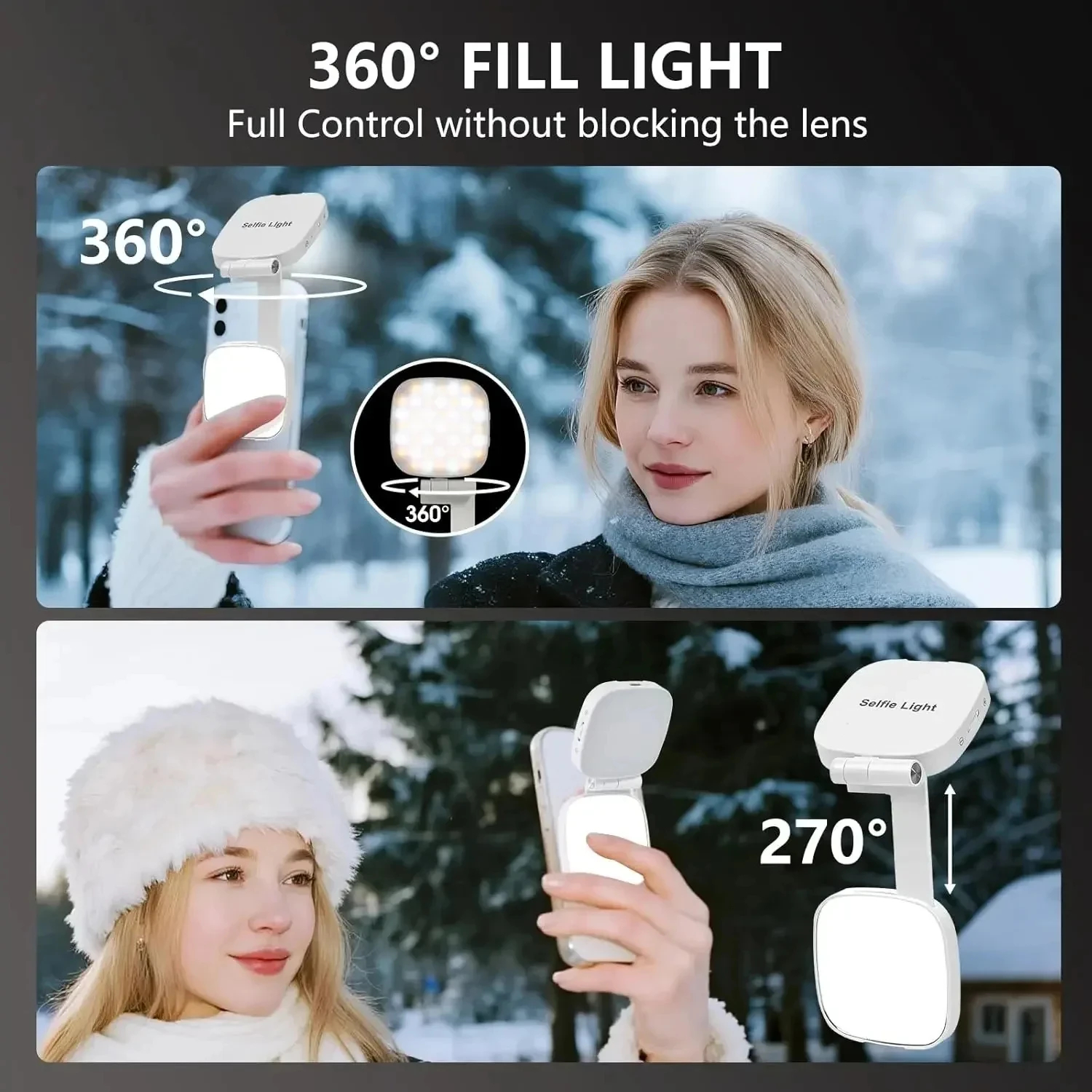 Magnetic Phone Fill Light with Mirror Selfie Video Call LED Black Pink