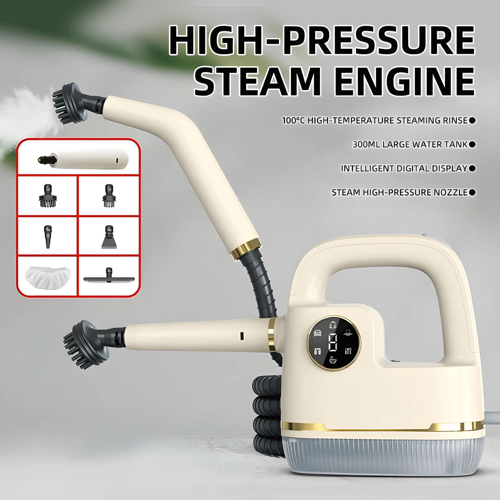 High Pressure Steam Cleaner Handheld Multi-Surface – 4 Plugs