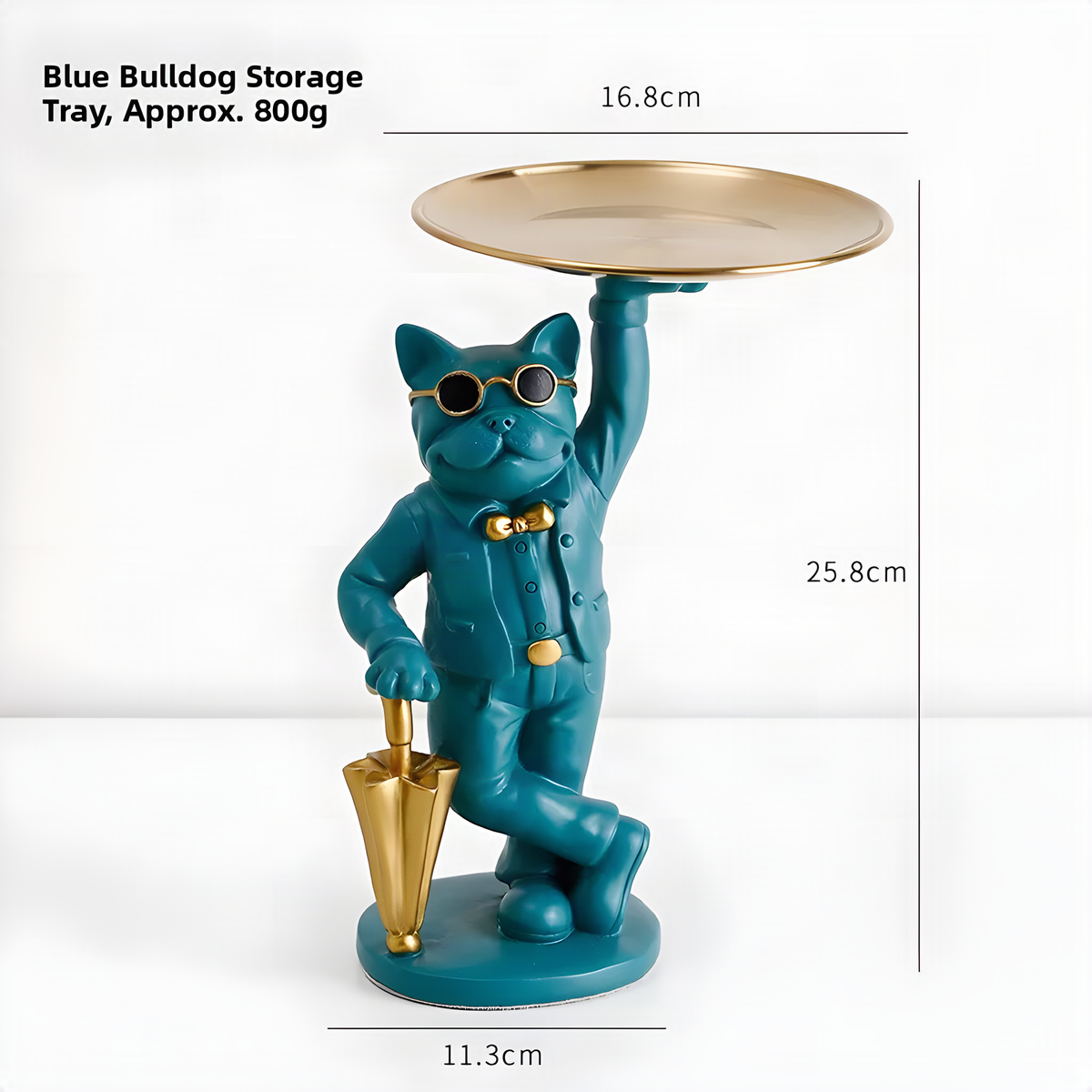 Teal Bulldog Tray Figurine with Gold-Tone Details for Decor