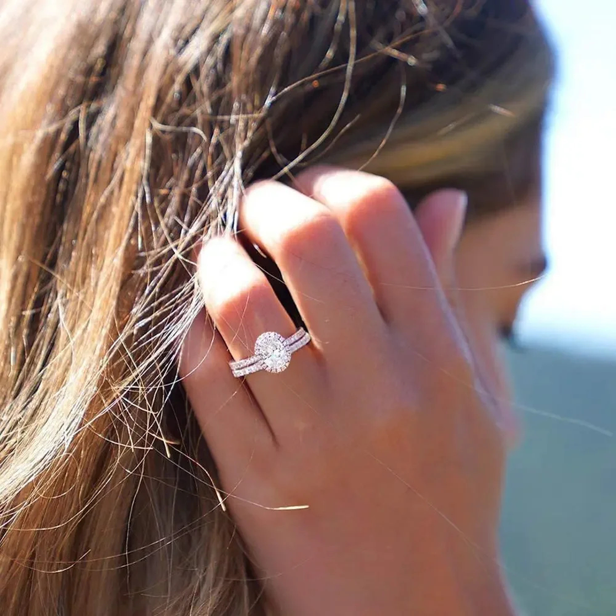 Princess Crystal-Style Ring, Oval Halo Design in US 5–10