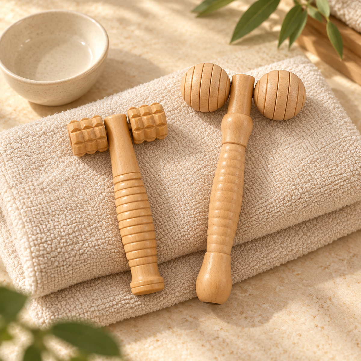 Wooden Roller Massager with Beaded Rollers for Arms, Legs & Shoulders