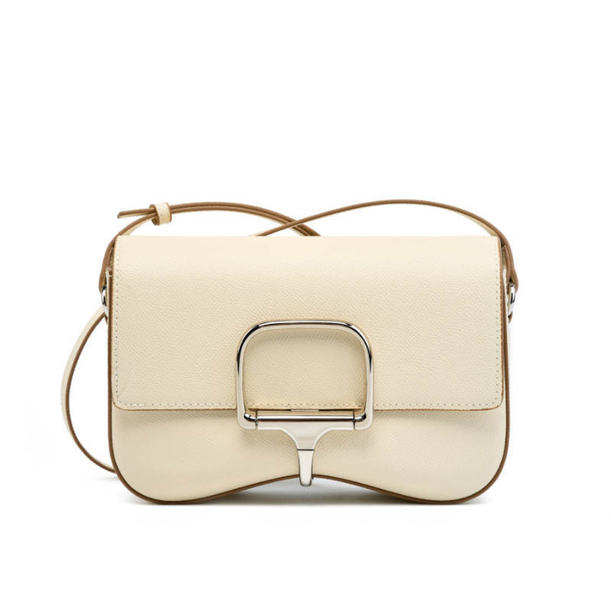 Compact Saddle Bag with Silver-Tone Buckle and Strap