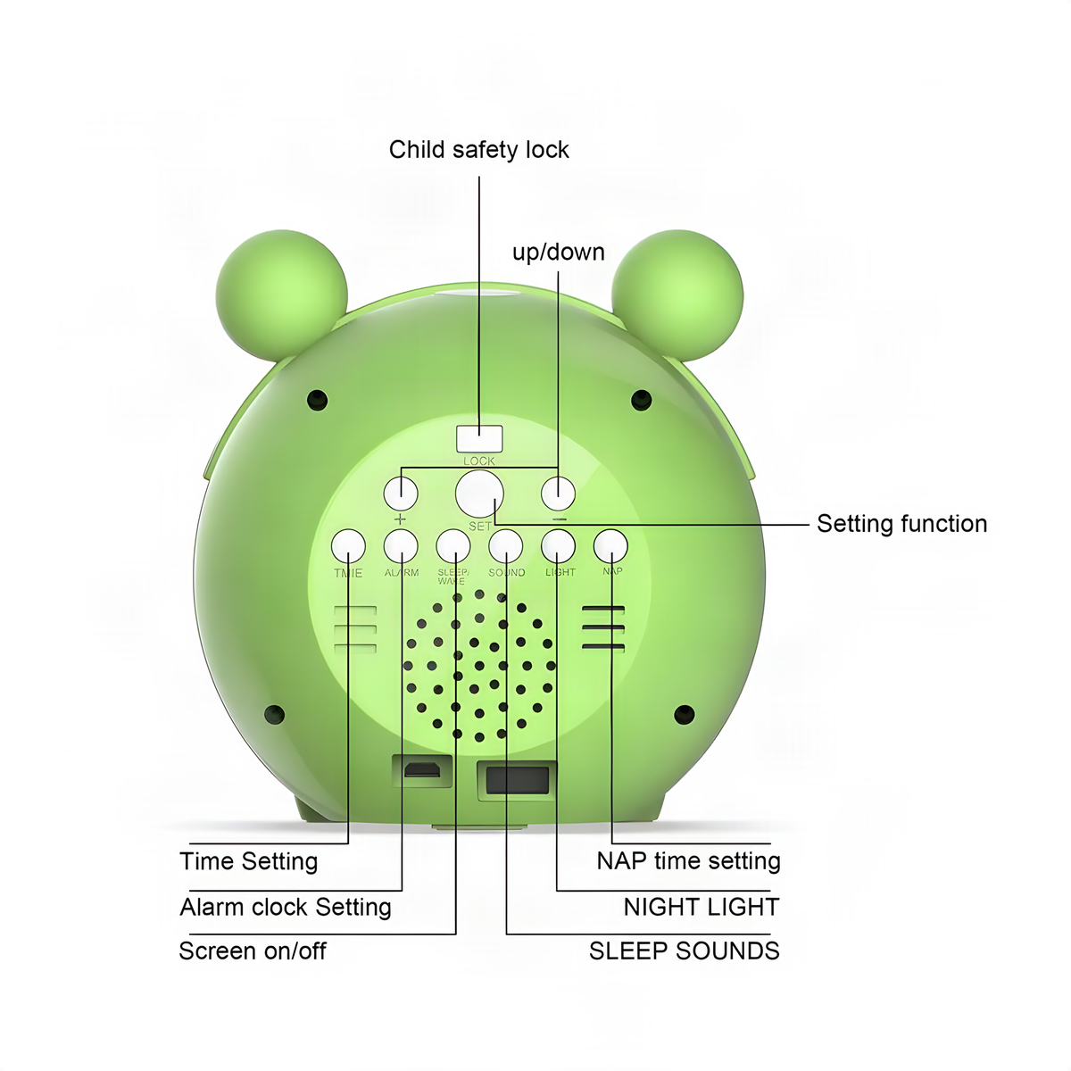 Frog Digital Alarm Clock with Color Light and Bedtime Cues