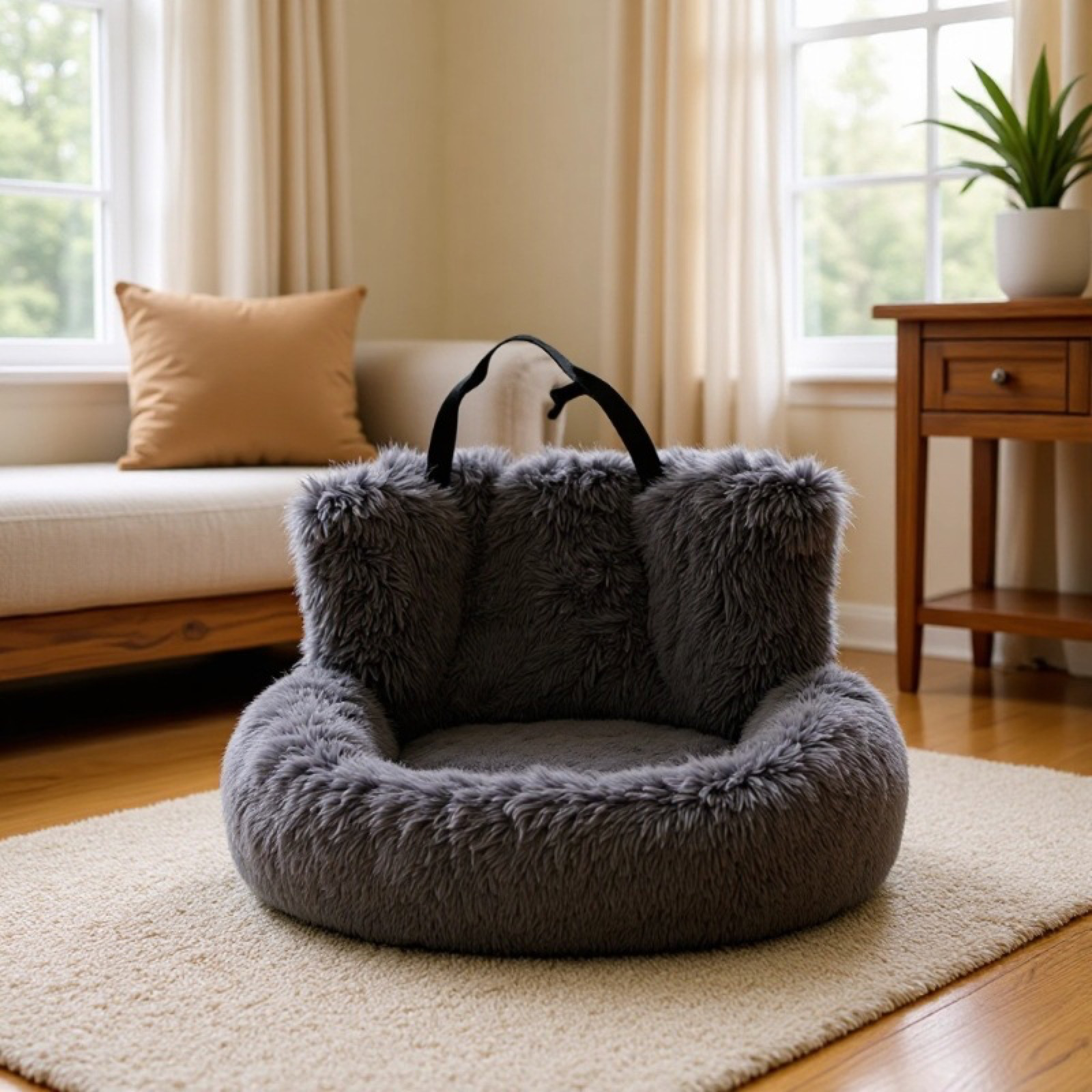 Fluffy Plush Dog Car Seat with Tether & Seat Belts Size L