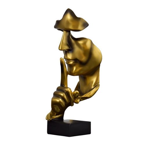 Abstract Face Sculpture - Silence is Golden Thinker Statue