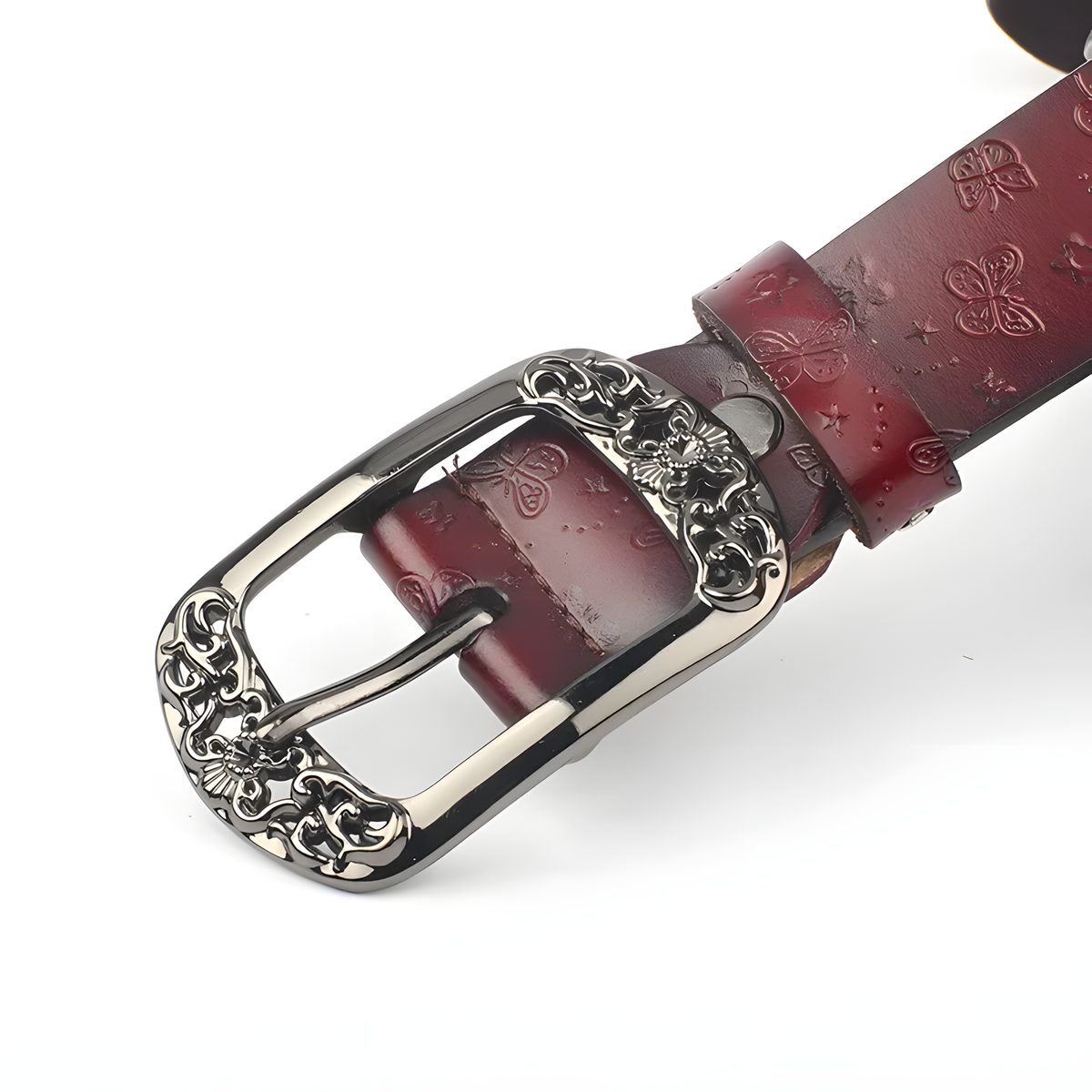 Women's Butterfly-Embossed Belt with Decorative Pin Buckle