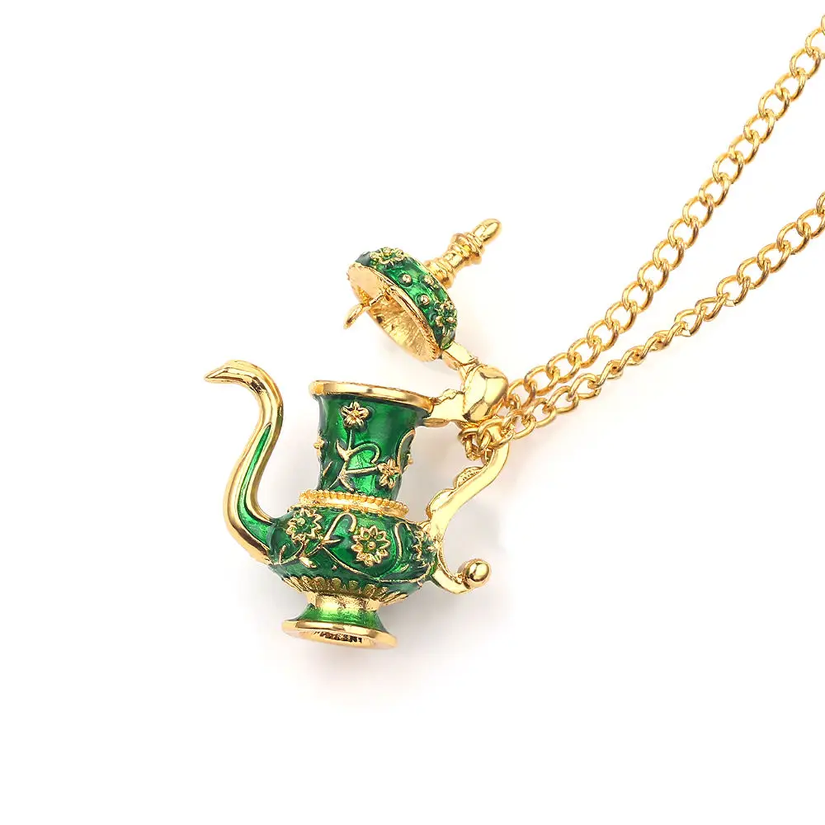 Enamel Tea-Themed Charm Necklaces and Teapot Stud Earrings