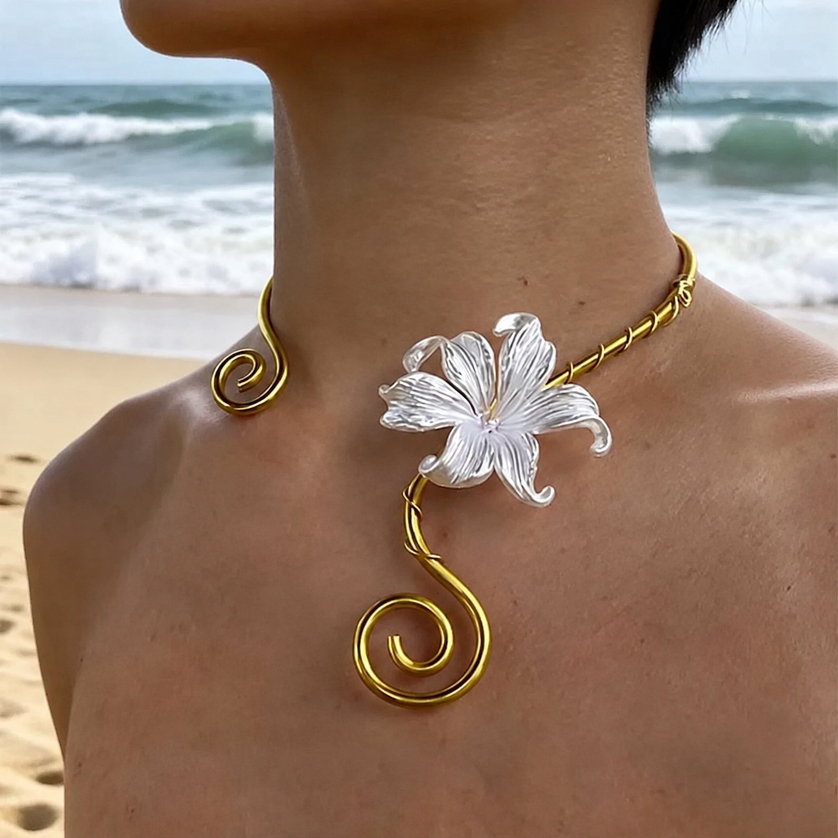 Iris Flower Choker, Open Collar Necklace with Spiral Details