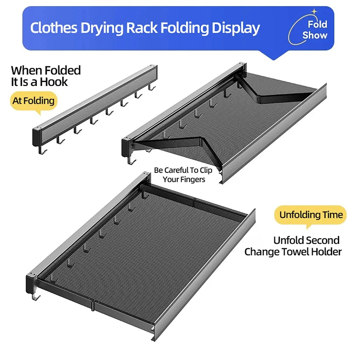 Wall-Mounted Folding Clothes Drying Rack with Multiple Rails