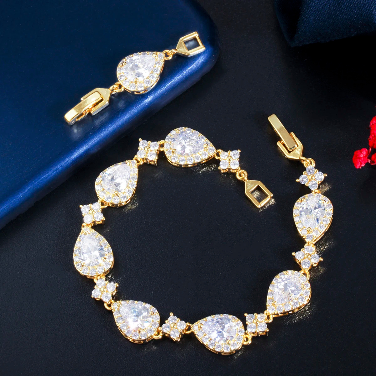 Teardrop Crystal Link Bracelet with Adjustable Extension