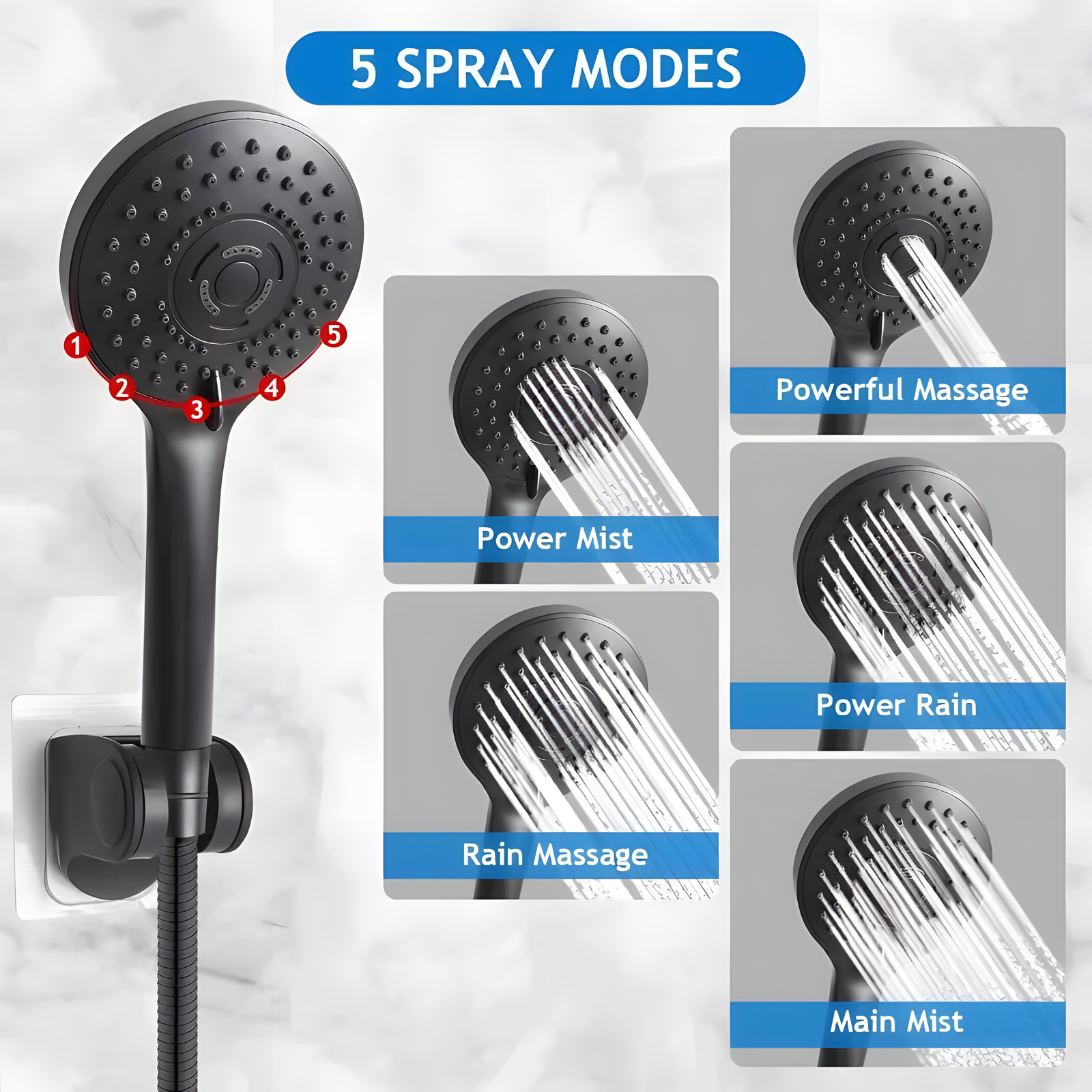 Rainfall Shower System with Handheld 5-Mode & Diverter