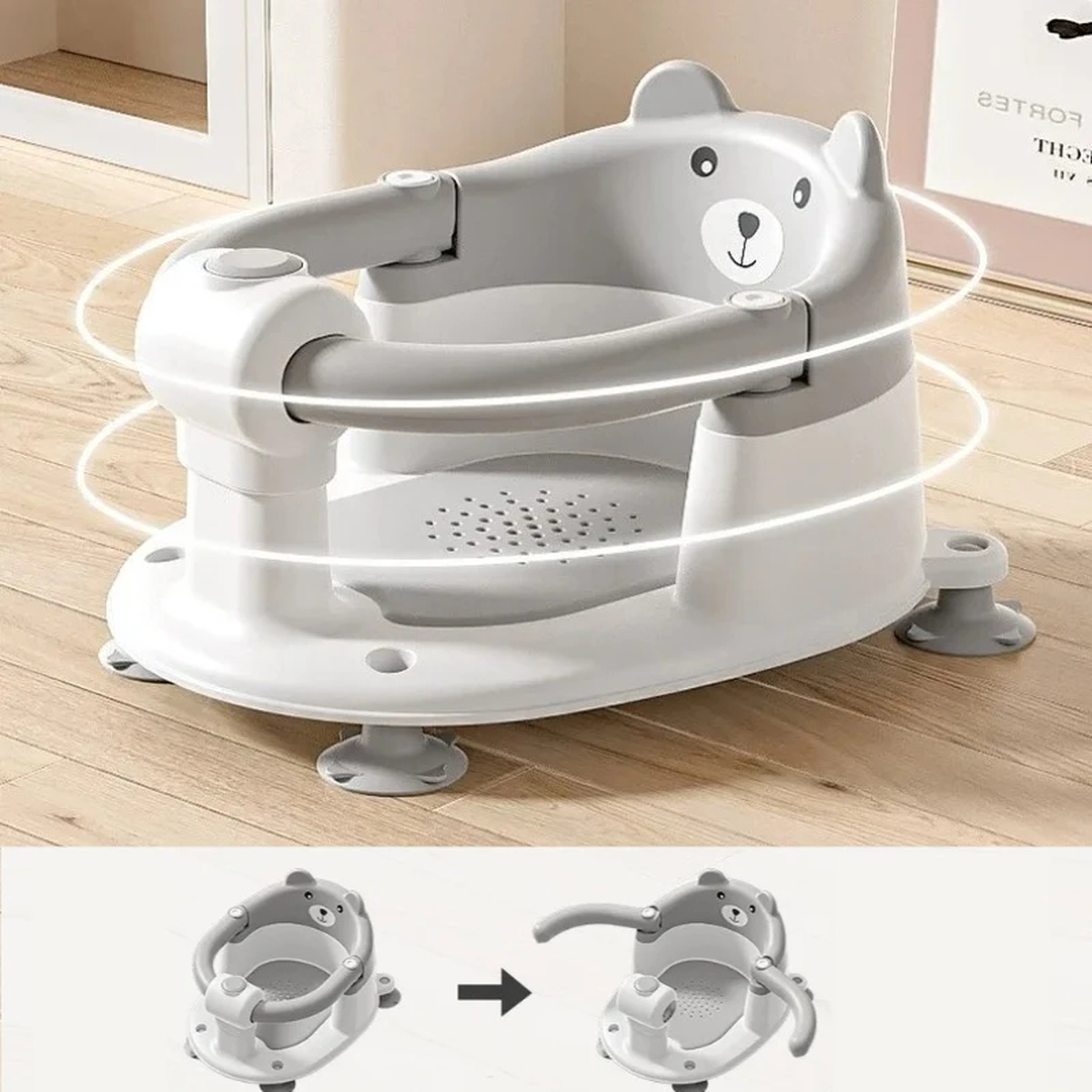 Foldable Baby Bath Support Seat with Suction-Style Feet