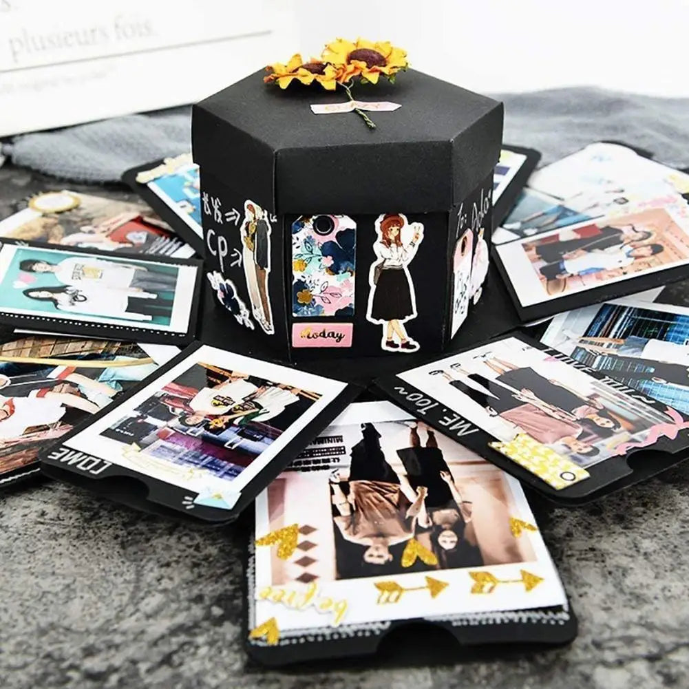 DIY Explosion Photo Gift Box with Layered Scrapbook Panels