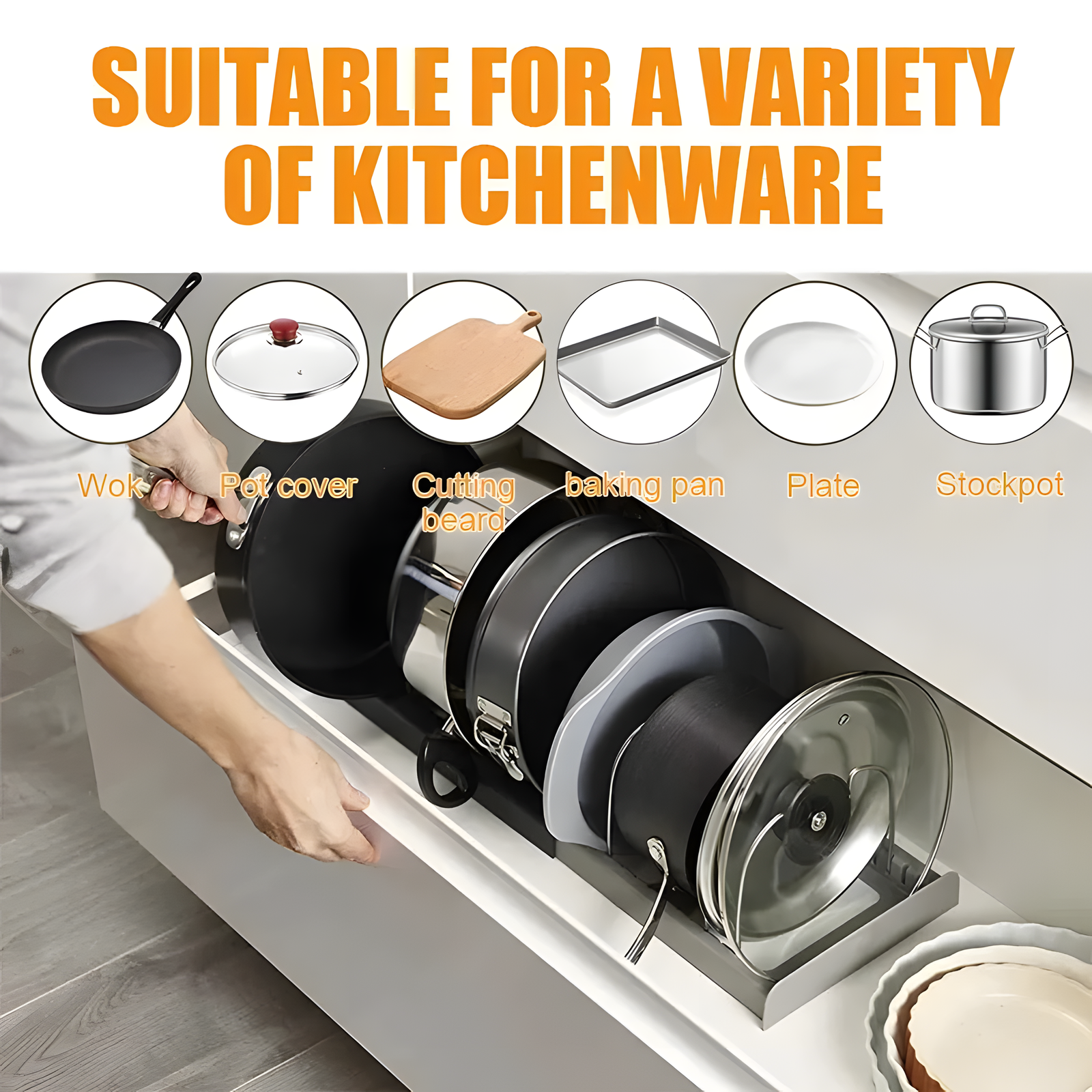 Adjustable Pot Lid Rack for Organized Cookware Storage at Home