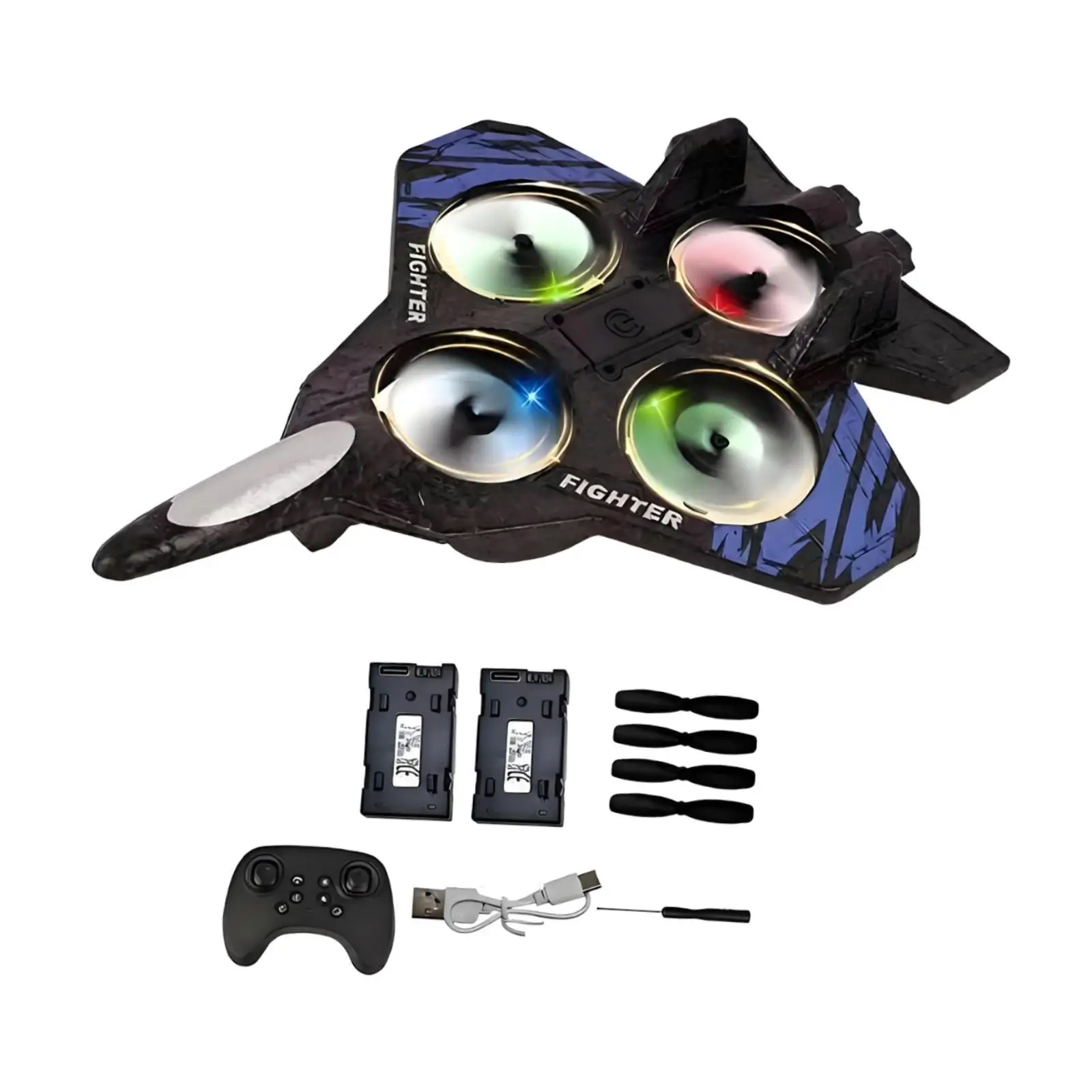 RC Foam Fighter Plane with Spare Parts & Dual Battery Blue