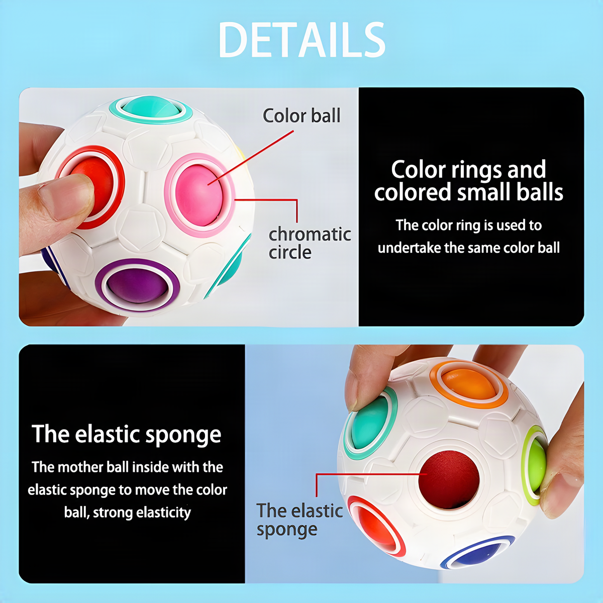 Rainbow Puzzle Ball Color-Matching Sliding Challenge, 7 cm