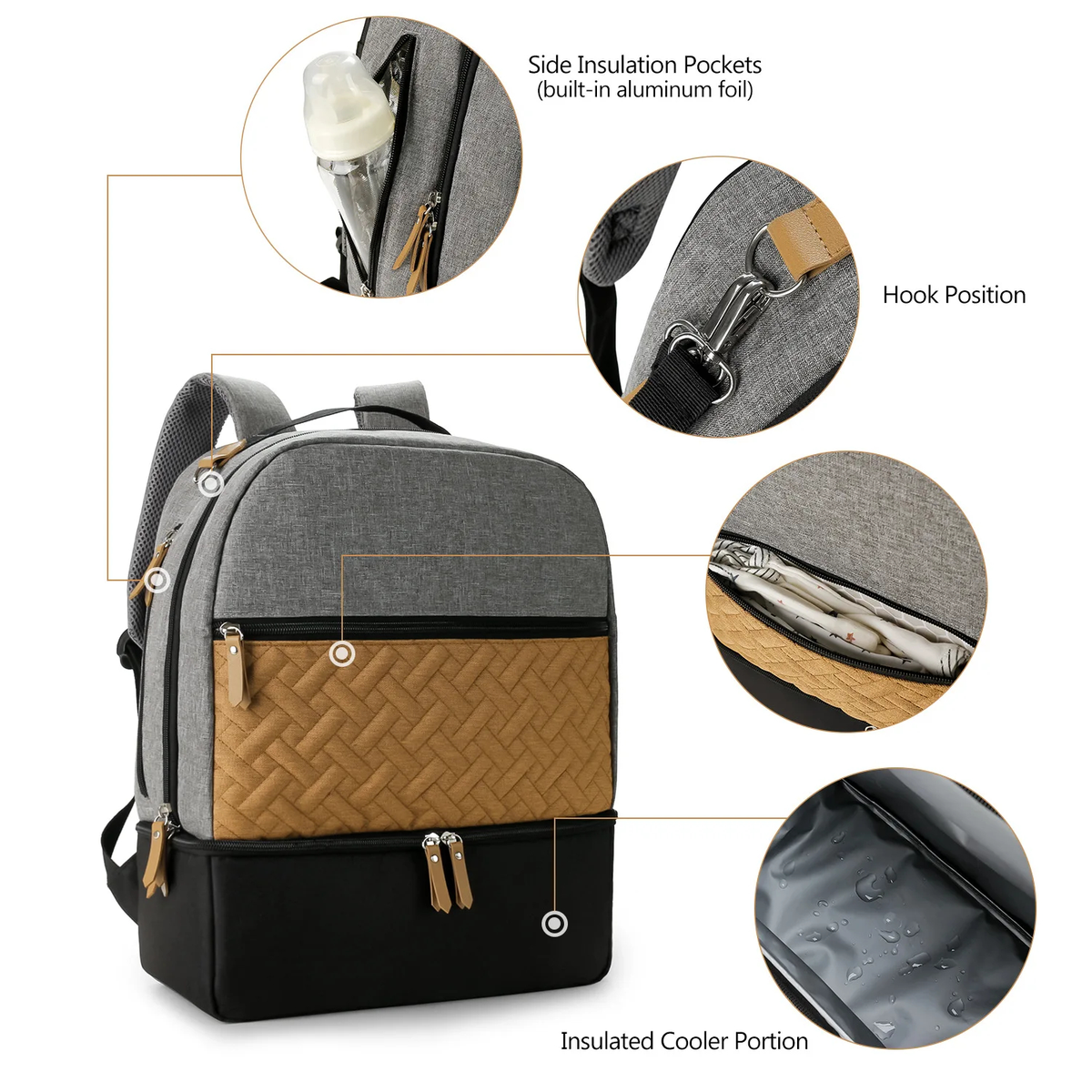 Insulated Diaper Backpack with Separate Lower Compartment