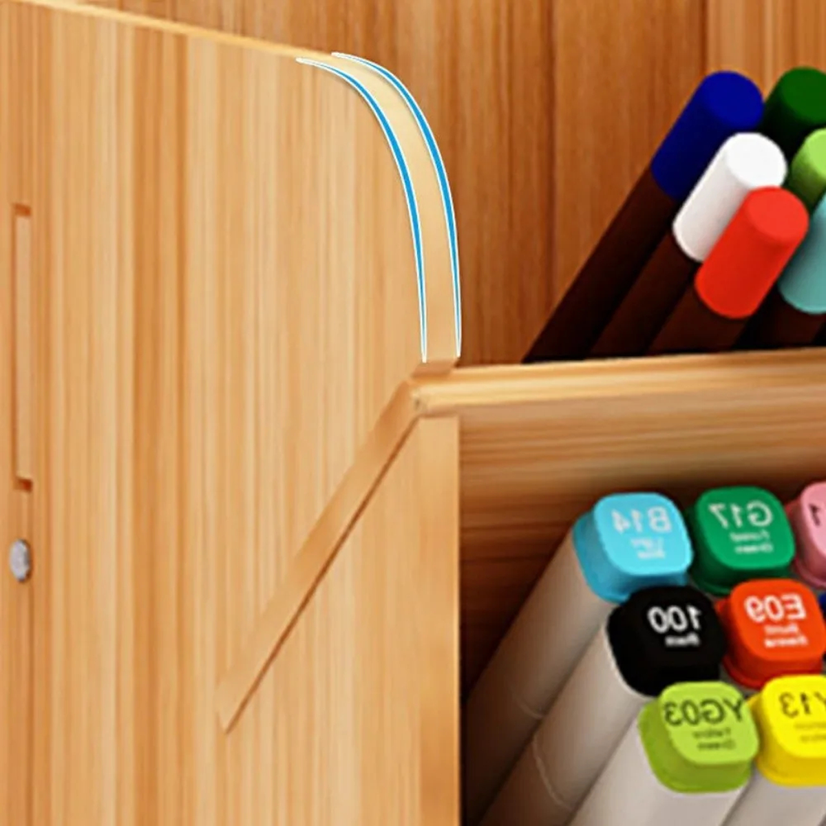 Wooden Desk Organizer with Sloped Pen Compartments and Drawer