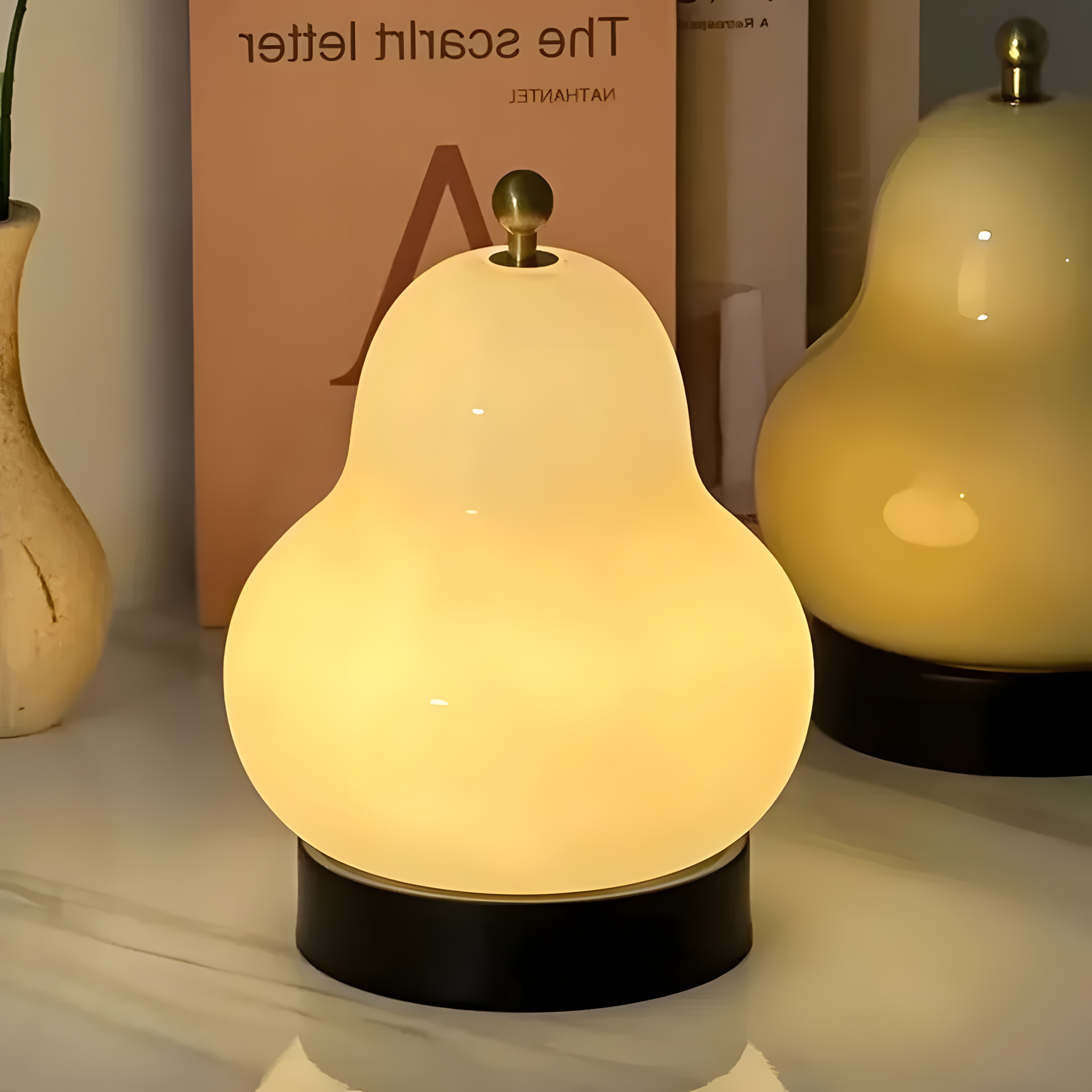 Glass Pear Table Lamp Touch Control LED 24cm Bedside Light