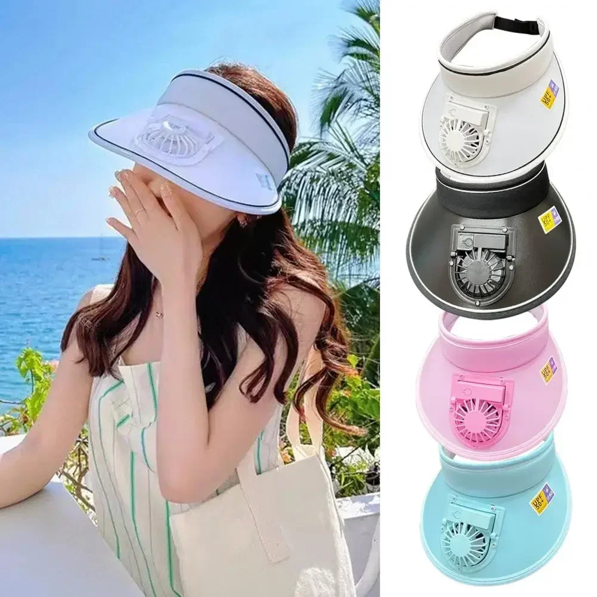 Rechargeable Fan Sun Visor with Adjustable Open-Top Fit