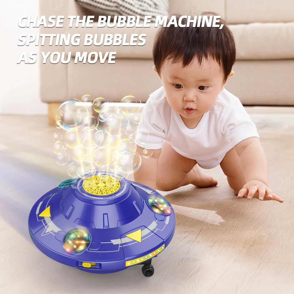 Flying Saucer Bubble Machine with Lights Rotating Kids Toy