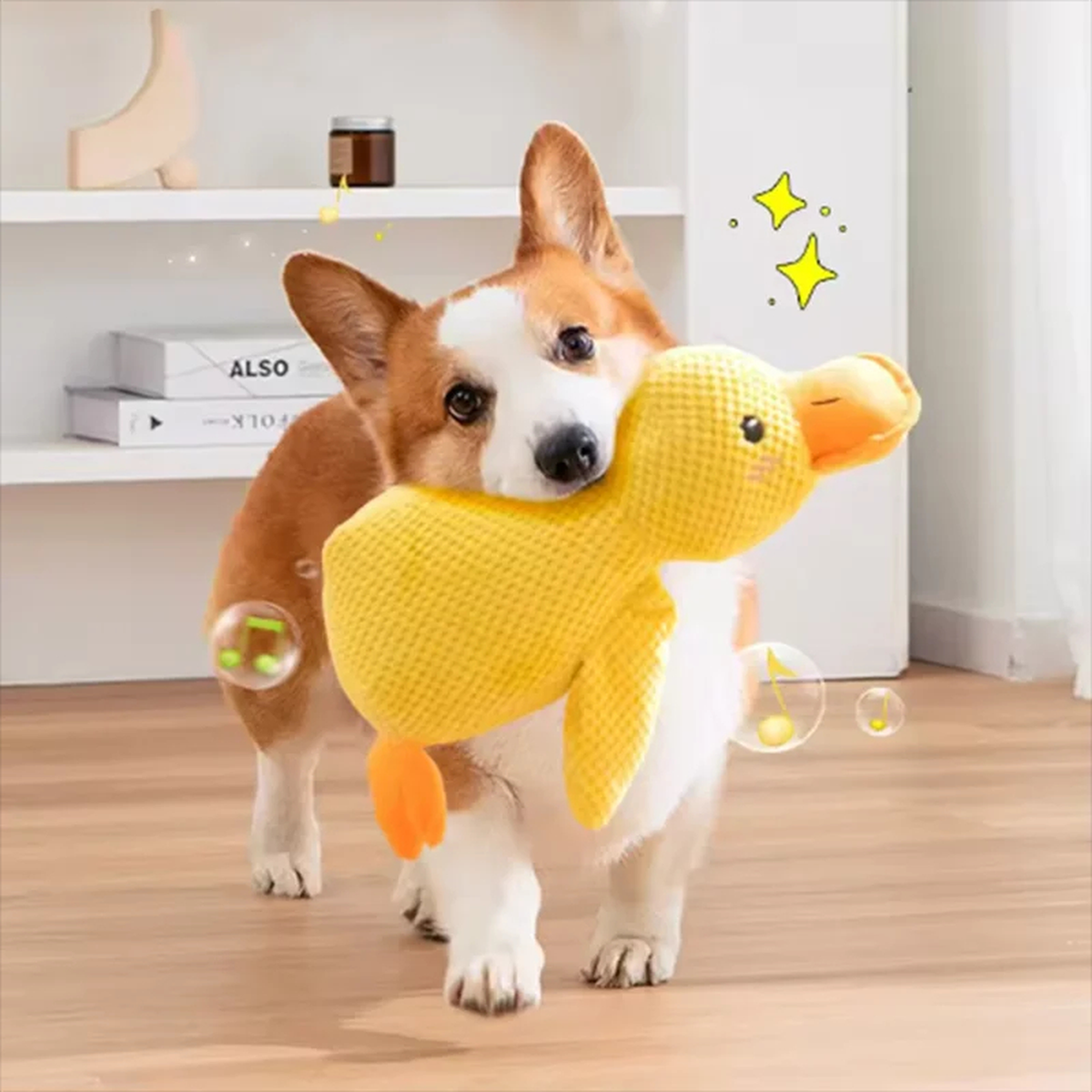 Squeaky Duck Plush Dog Toy, Textured Fabric, Approx. 45cm
