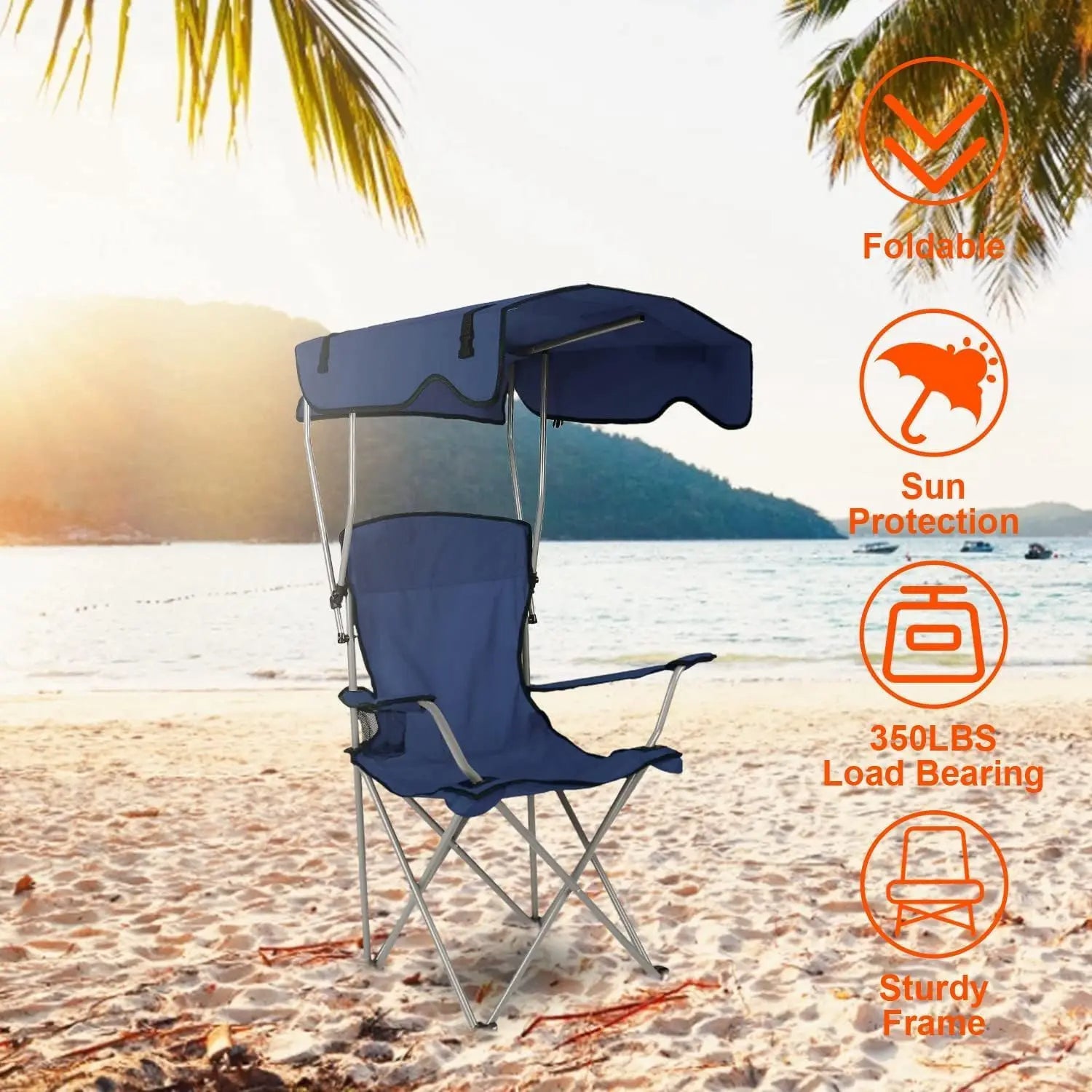 Camping Chair with Canopy - UPF 50+ Sunshade Folding Beach Chair