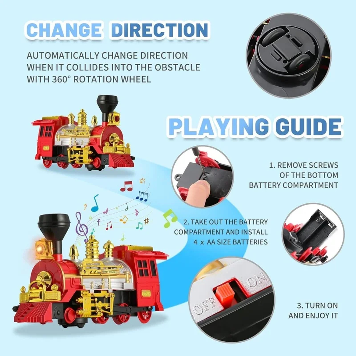 Electric Toy Train with Lights, Music and Mist Effect