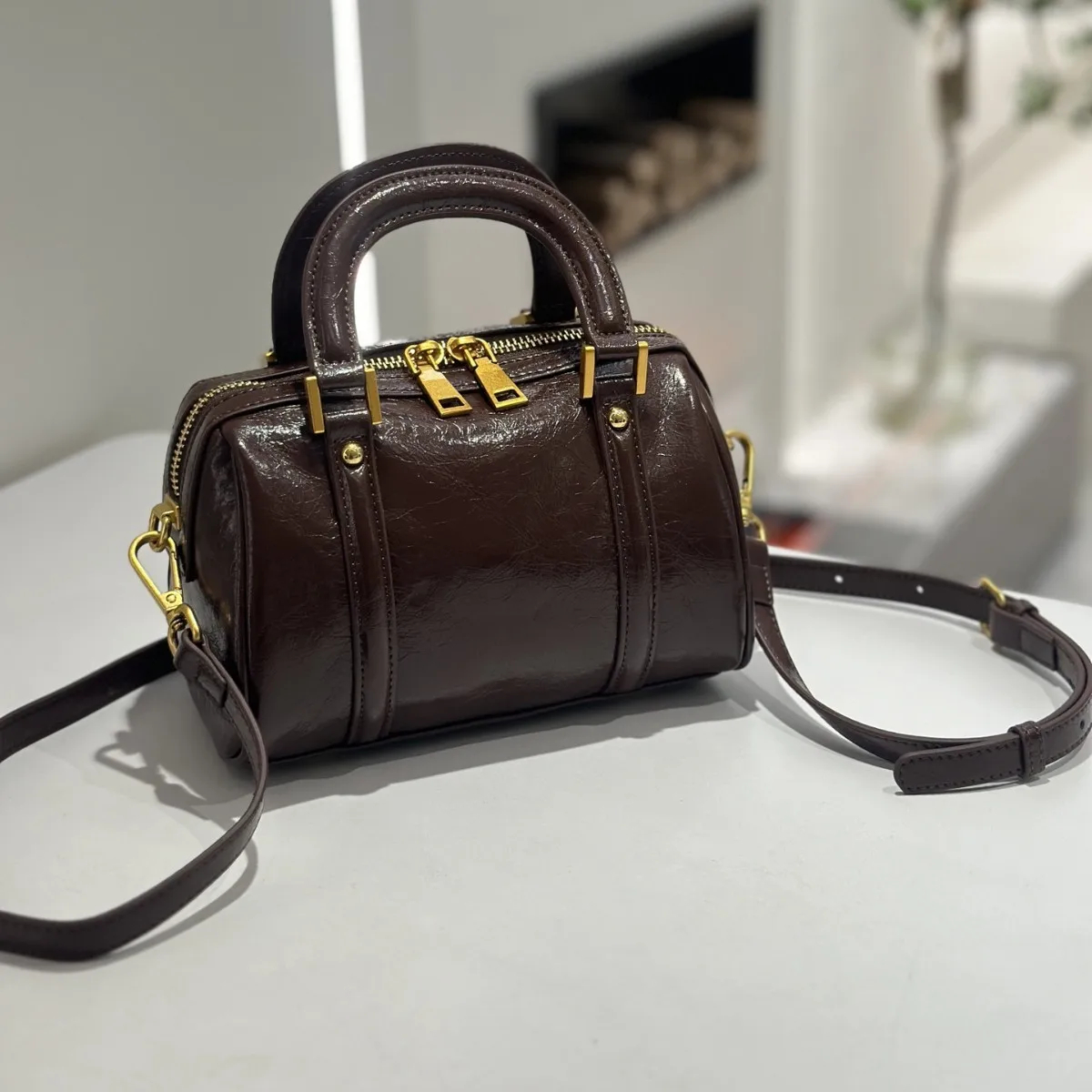 Boston Handbag with Shoulder Strap and Zip Closure in Seven Colors