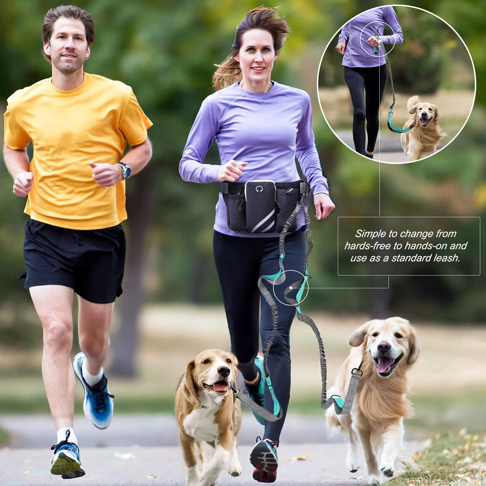 Hands-Free Dog Walking Waist Pack or Bungee Leash with Collar