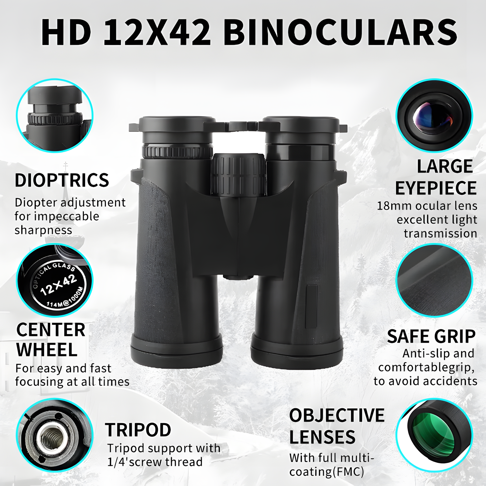12x42 Binoculars for Wildlife, Scenery, and Outdoor Viewing
