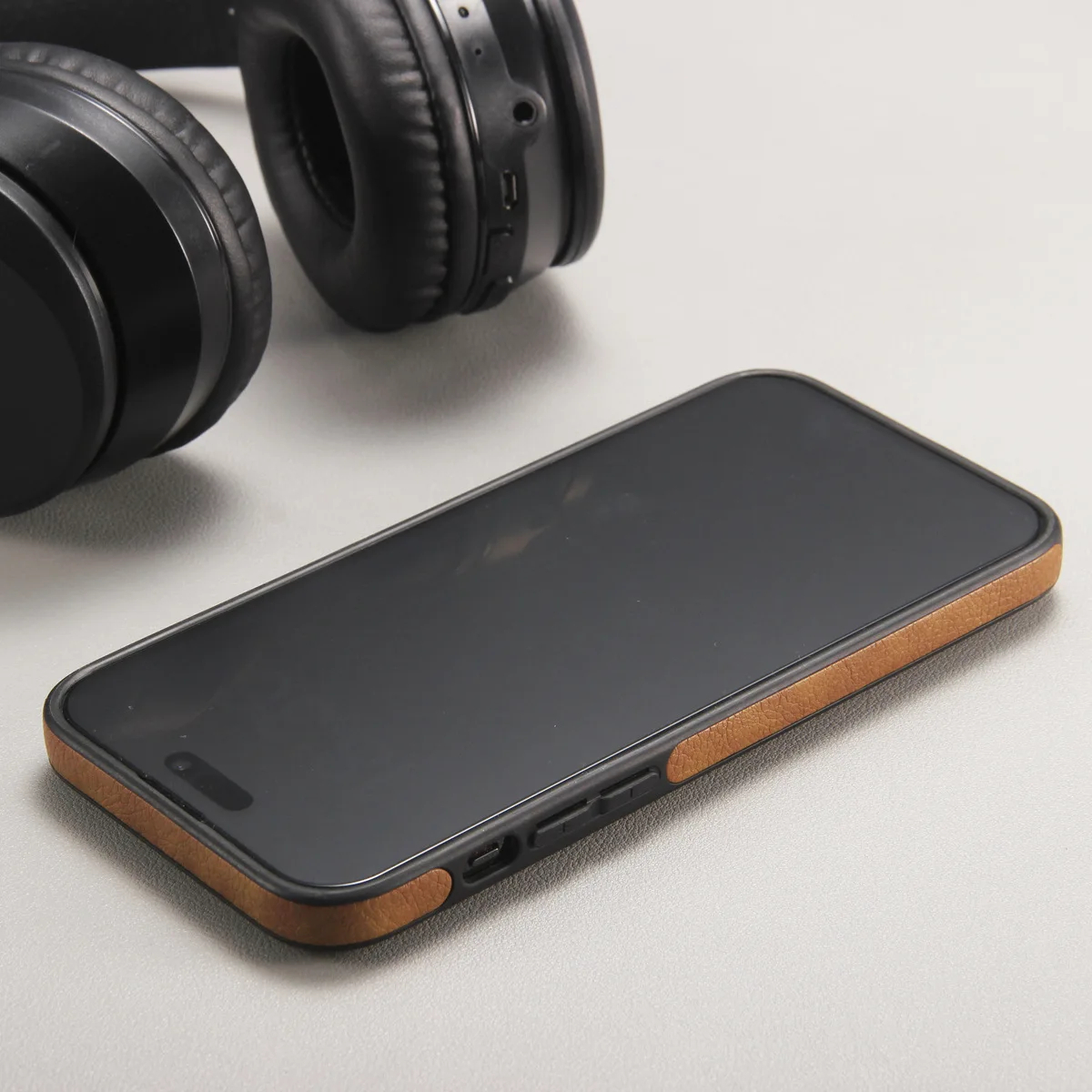 Leather-Texture iPhone 15 Pro Max Case with Fold-Out Stand