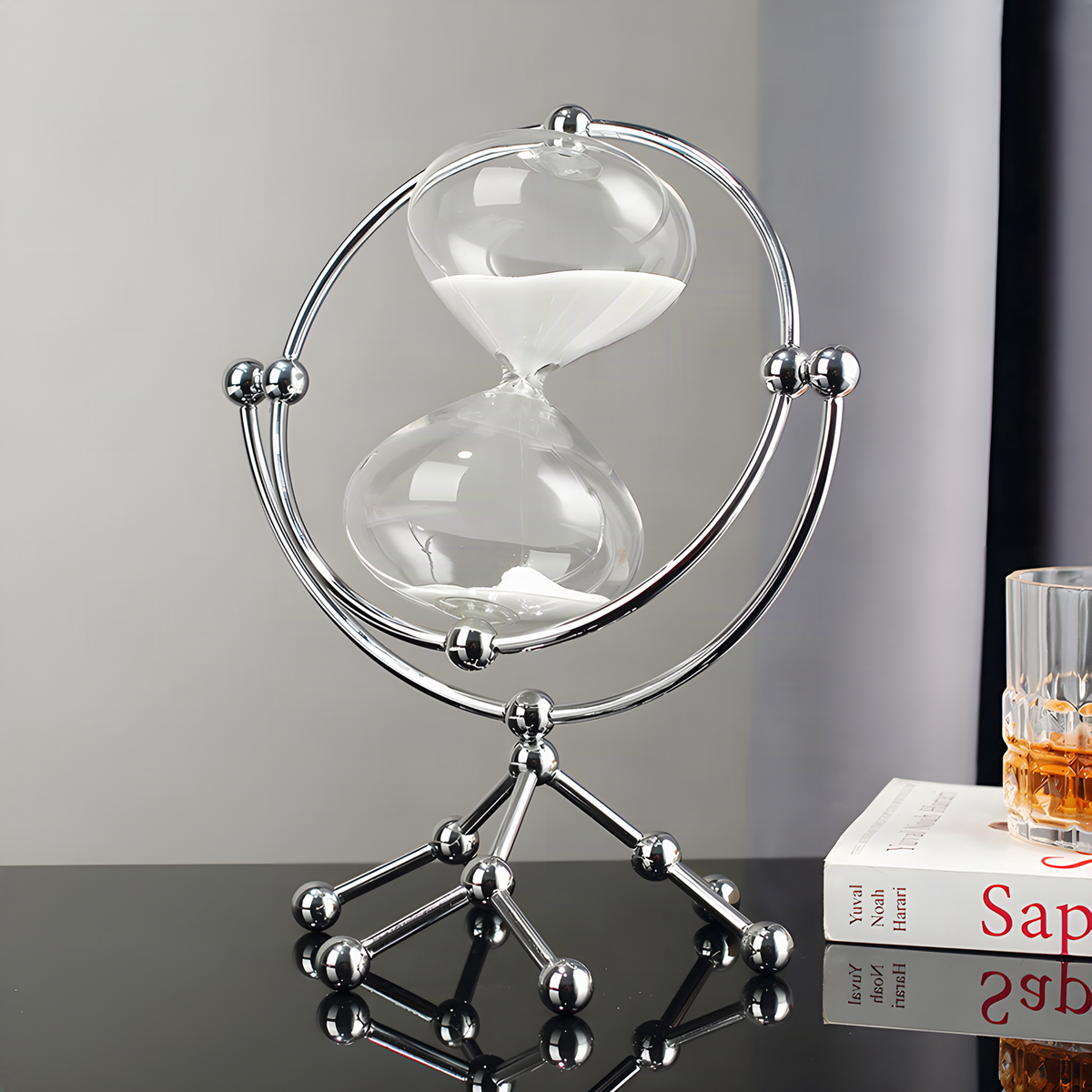 30-Minute Glass Hourglass with Rotating Round Metal Frame