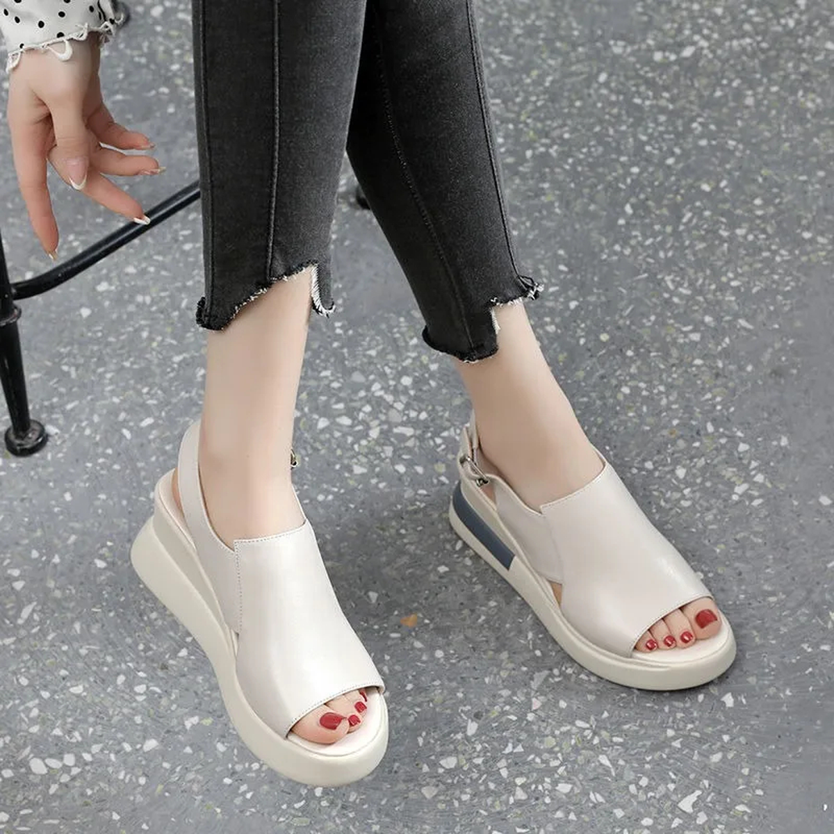 Women's Open-Toe Platform Sandals with Adjustable Ankle Buckle