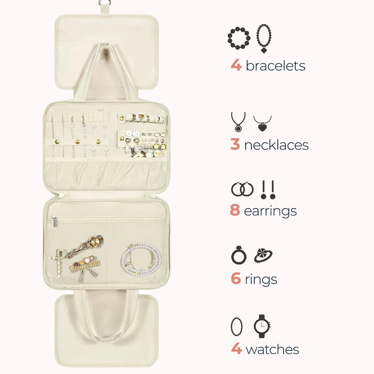 Quilted Hanging Toiletry Bag with Separate Jewelry Organizer