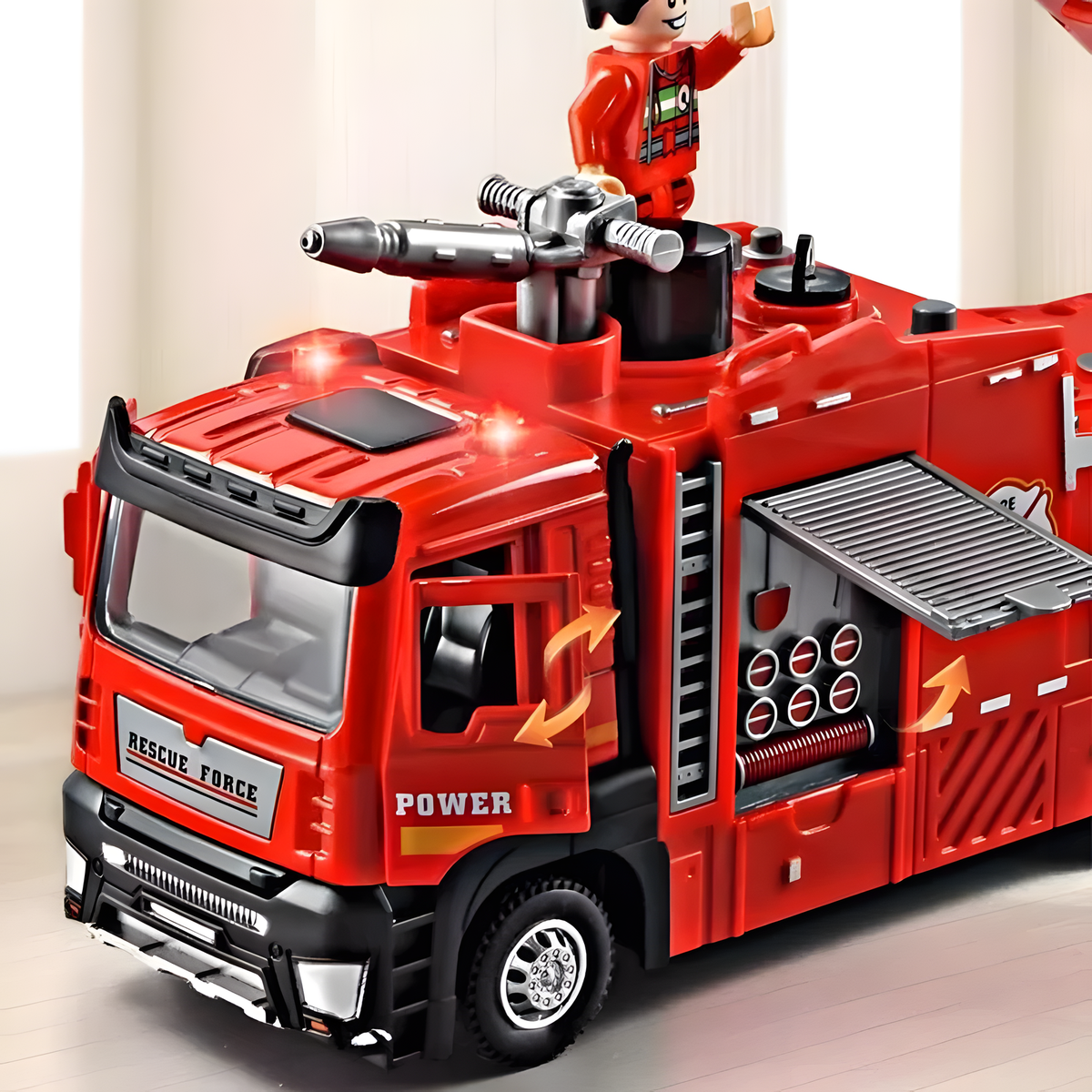 Red Fire Truck Spray Toy with Two Rescue Vehicle Options