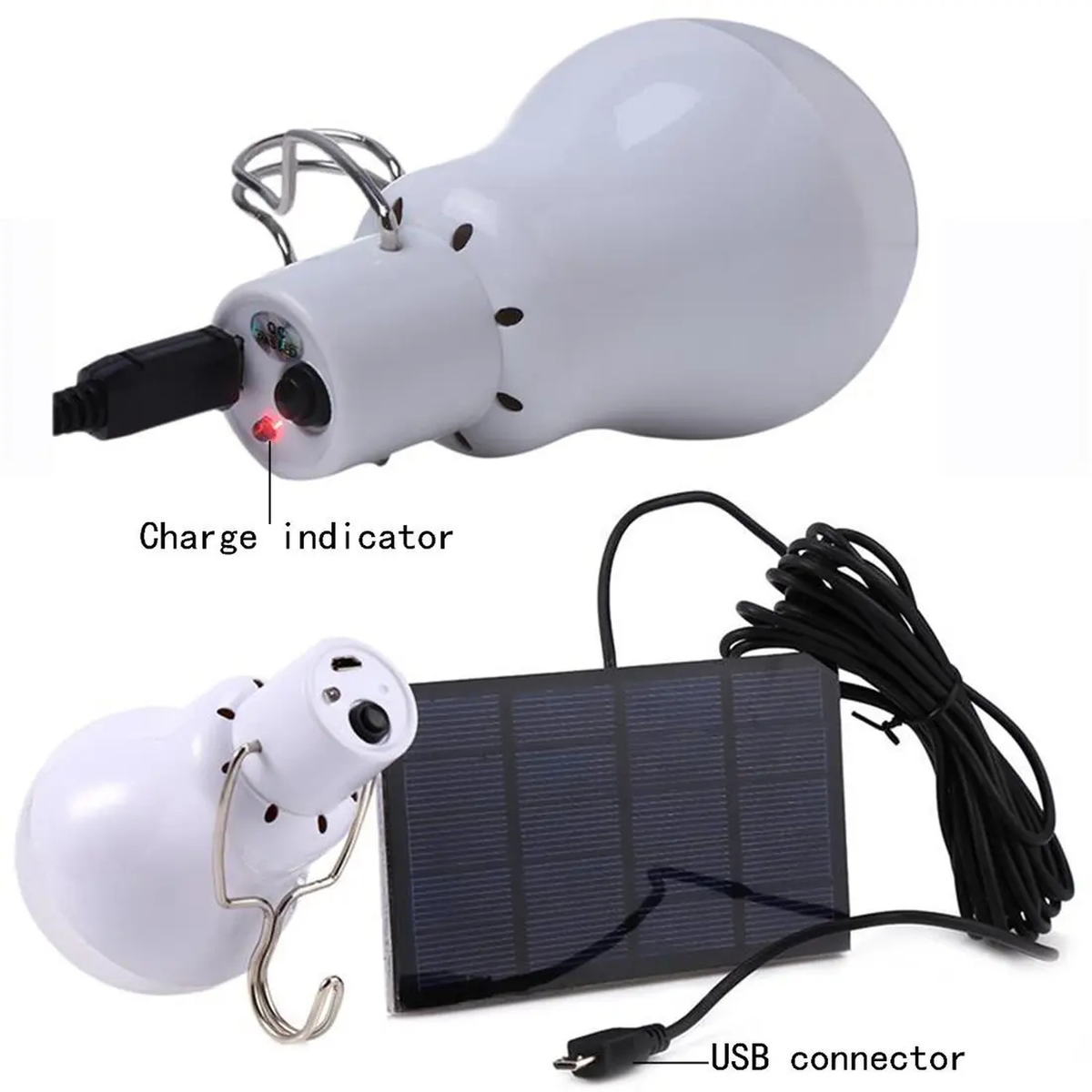 Solar Hanging Light Bulb with Separate Panel and Hook