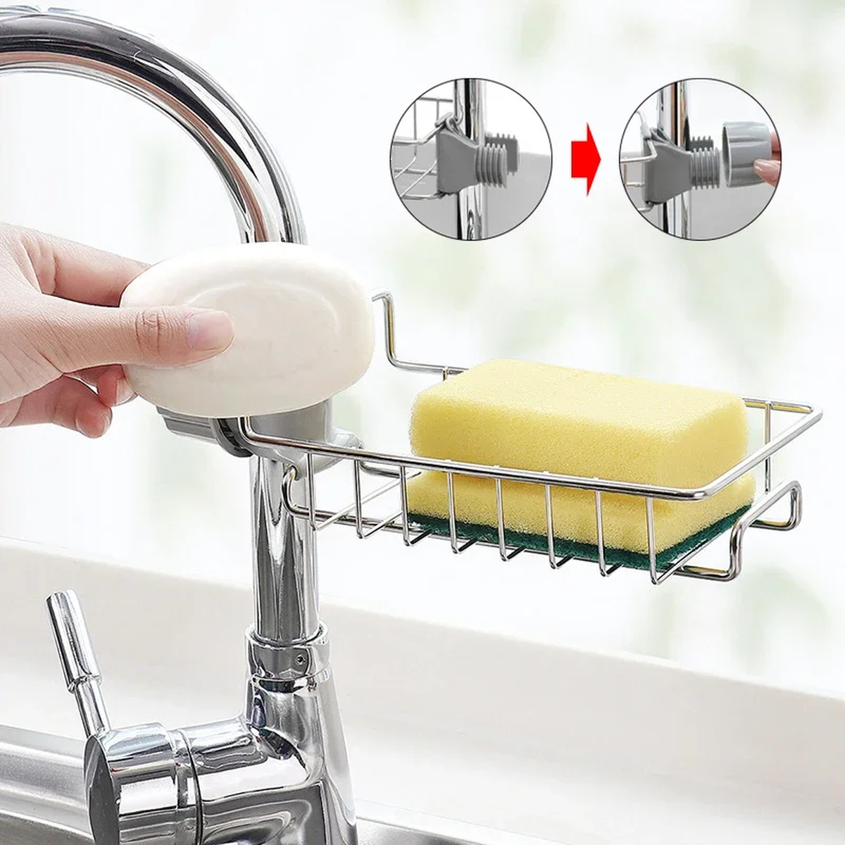 Adjustable Stainless Steel Faucet Sink Rack for Sponges