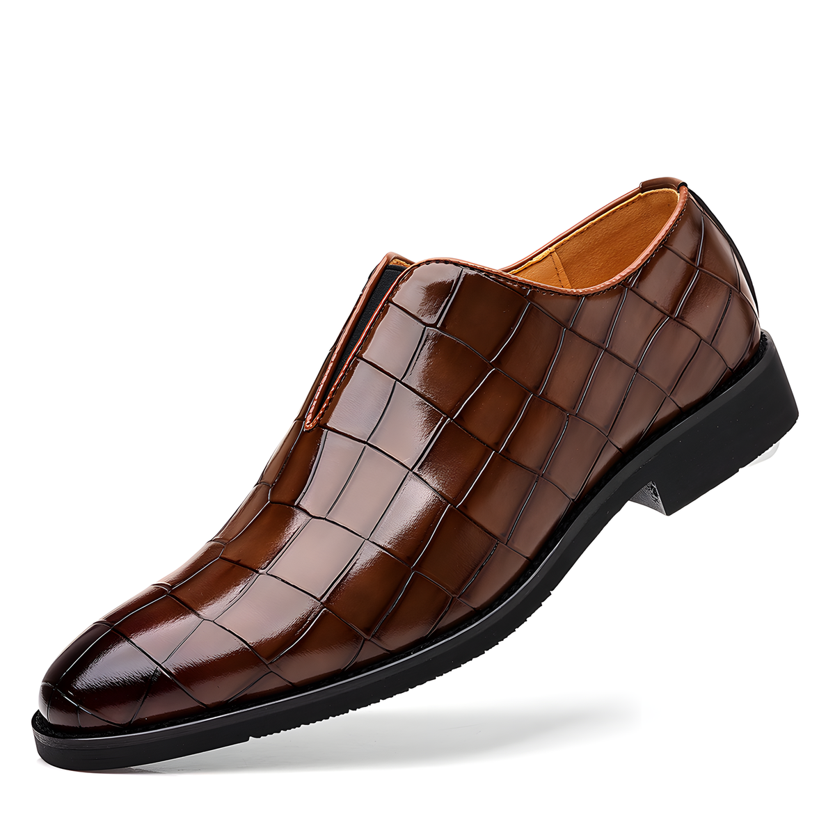 Men's Embossed Check Slip-On Shoes with Square Toe