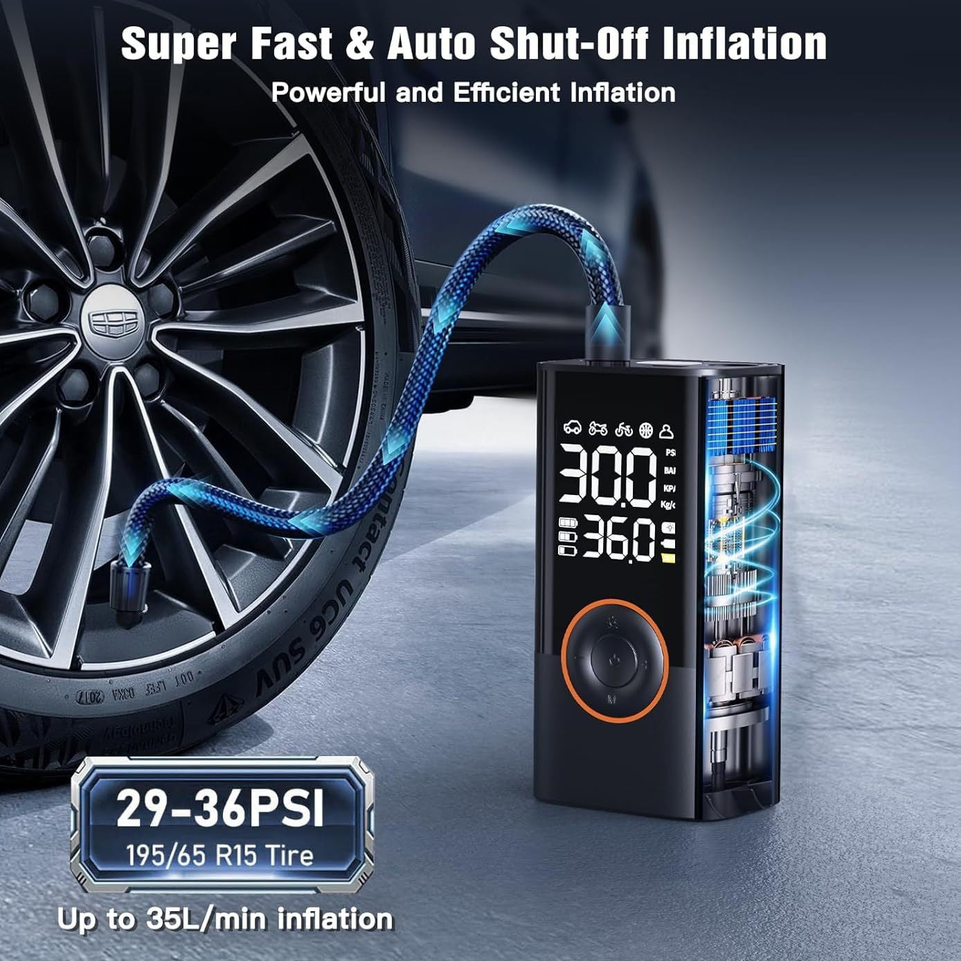 Wireless Car Tire Air Pump 150 PSI with LCD & USB Port