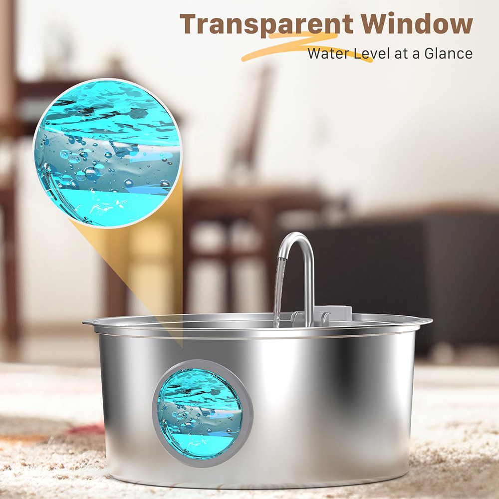 7L Stainless Steel Dog Water Fountain Quiet Pump Large Breed